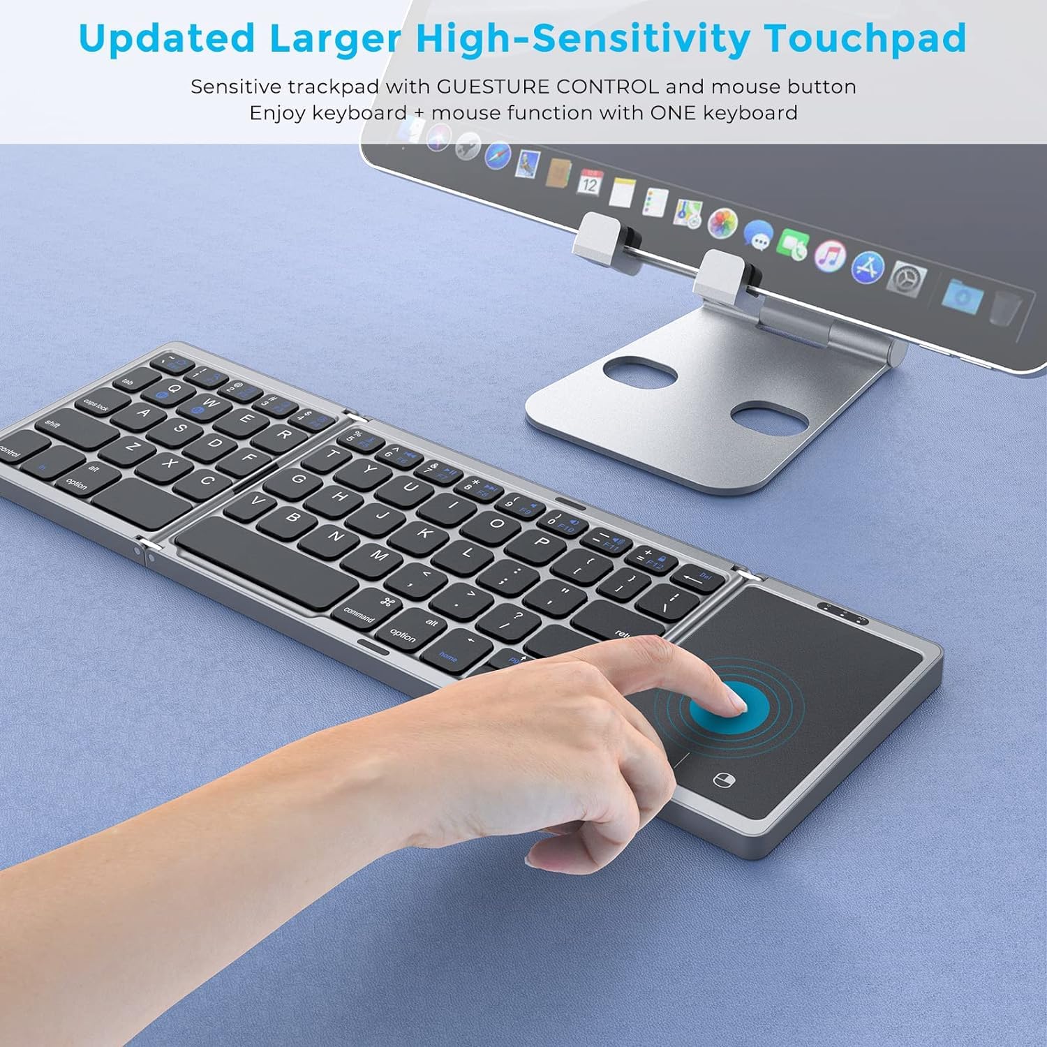 Seenda Tri-Folding Bluetooth Keyboard with Touchpad - Rechargeable Wireless Portable Keyboard for Laptop, Tablet, PC, Smartphone (Windows/iOS/Android) | Perfect for Travel, Office & Remote Work