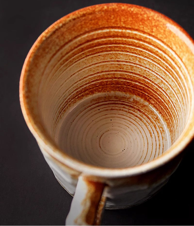 Premium Handmade Ceramic Coffee Mug - Large Capacity 16oz, Modern Pottery Tea Cup in Brown, White, Black & Blue - Perfect for Home, Office & Cafe Use
