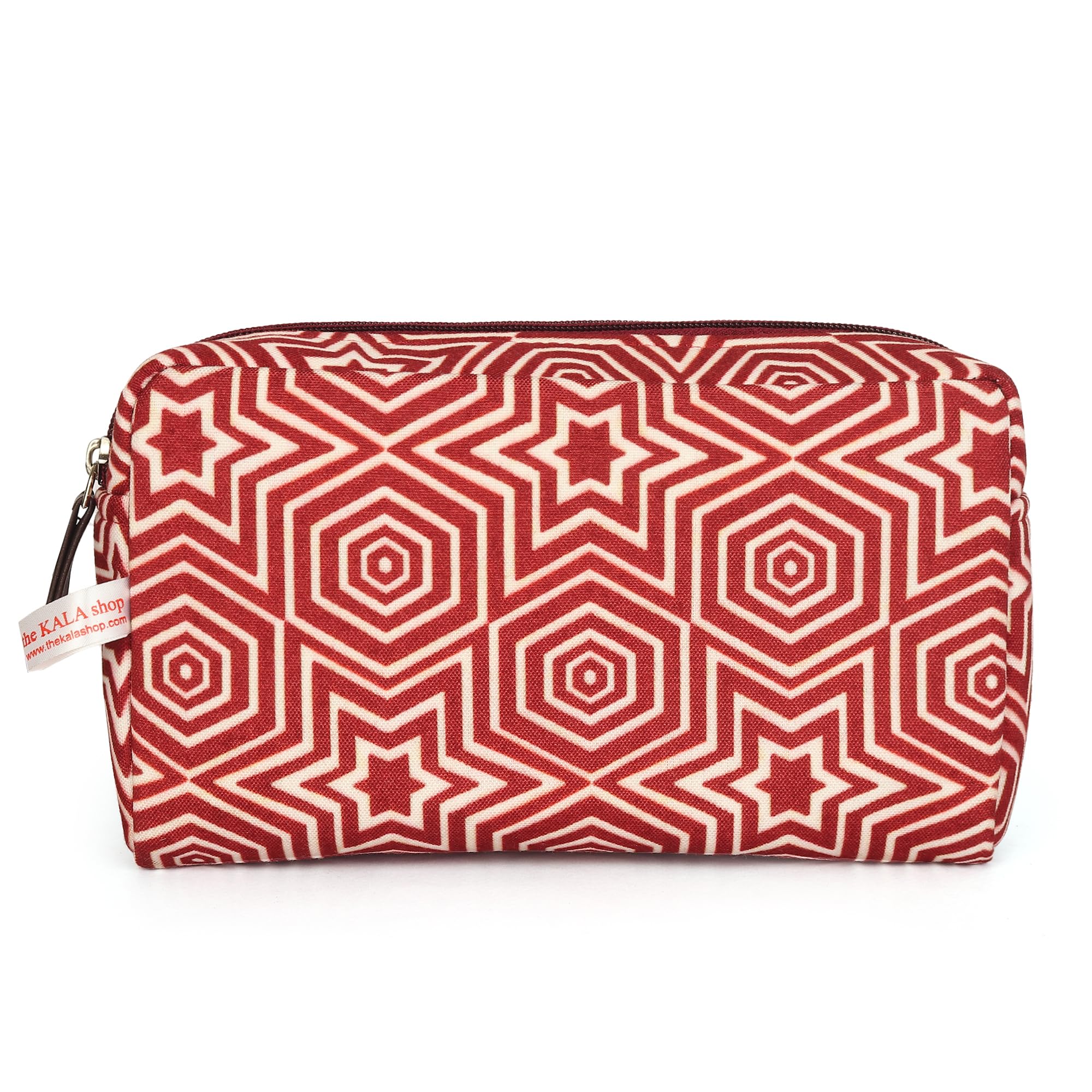 Stylish Geometric Print Makeup Pouch for Women - Cosmetic Organizer, Travel Toiletry Bag & Utility Pouch (Red) - Perfect for Travel, Gym & Everyday Essentials Storage