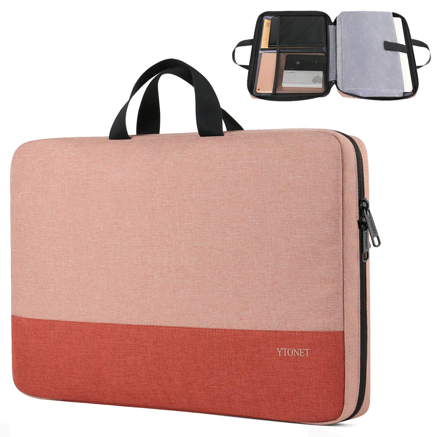 Ytonet 15.6 Inch Water Resistant Laptop Sleeve Case - TSA Approved Travel & Business Computer Cover with Handle, Compatible with HP Dell Lenovo Asus Notebooks, Coral Pink, Ideal for Women, Perfect for Office, Commute, and Air Travel
