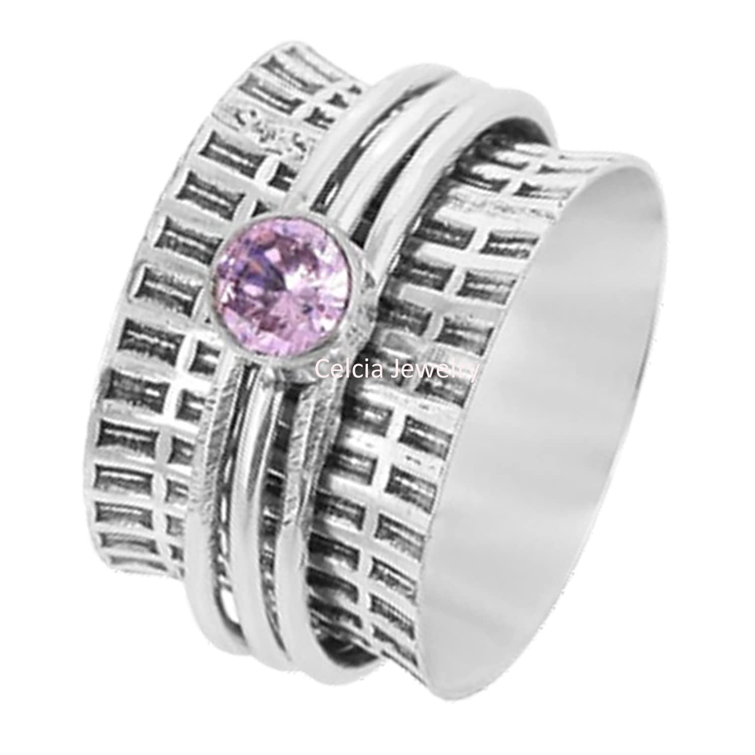 Genuine Amethyst Gemstone Faceted Round Ring - February Birthstone, Meditation & Anxiety Relief Spinner Ring - US Size 7 - Perfect for Stress Relief, Mindfulness Practice & Spiritual Healing