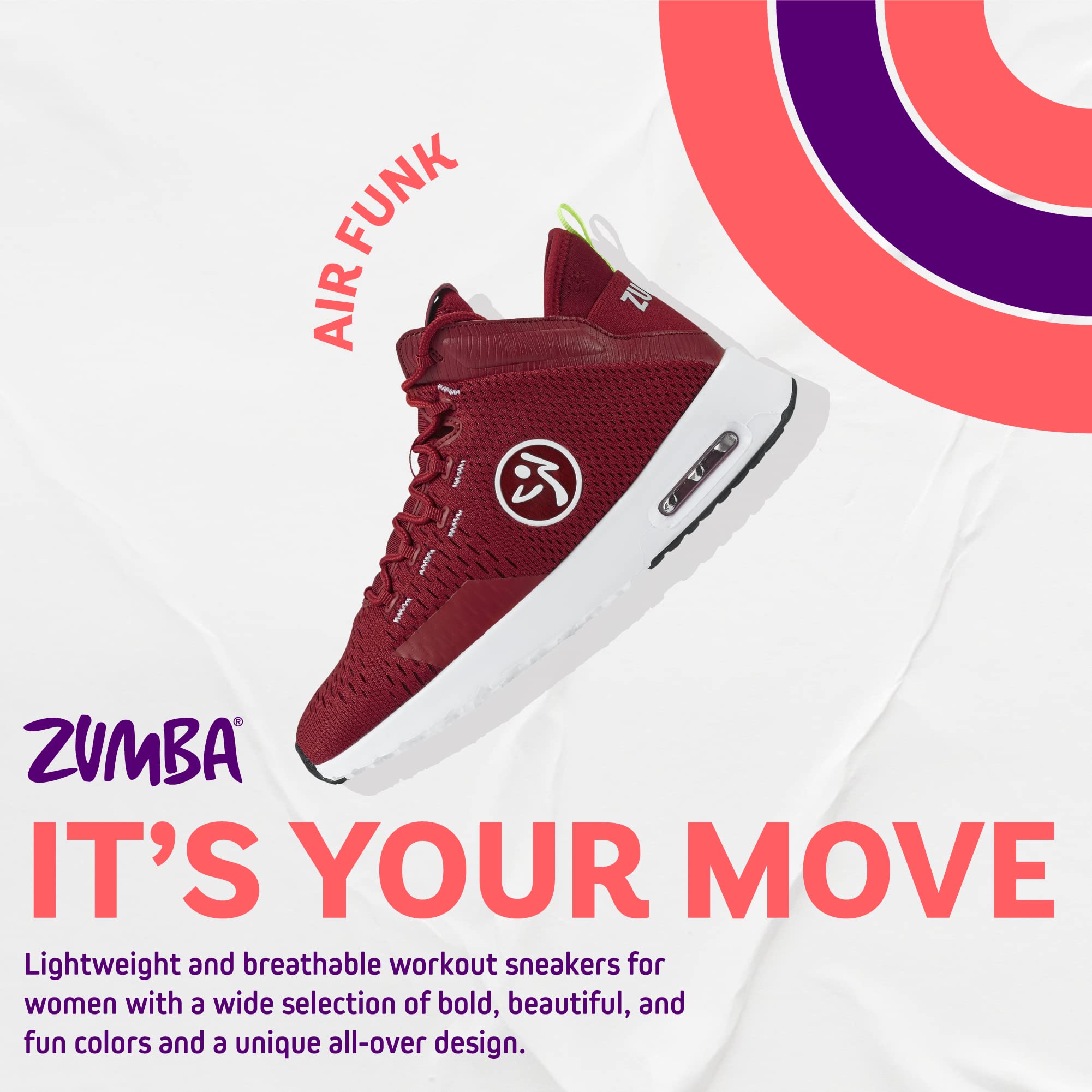 ZUMBA Air Funk Women’s Dance Shoes - Mid-Top Fitness Sneakers for Dance Workouts, Zumba Classes & Gym Training | Lightweight & Breathable for Comfortable Performance