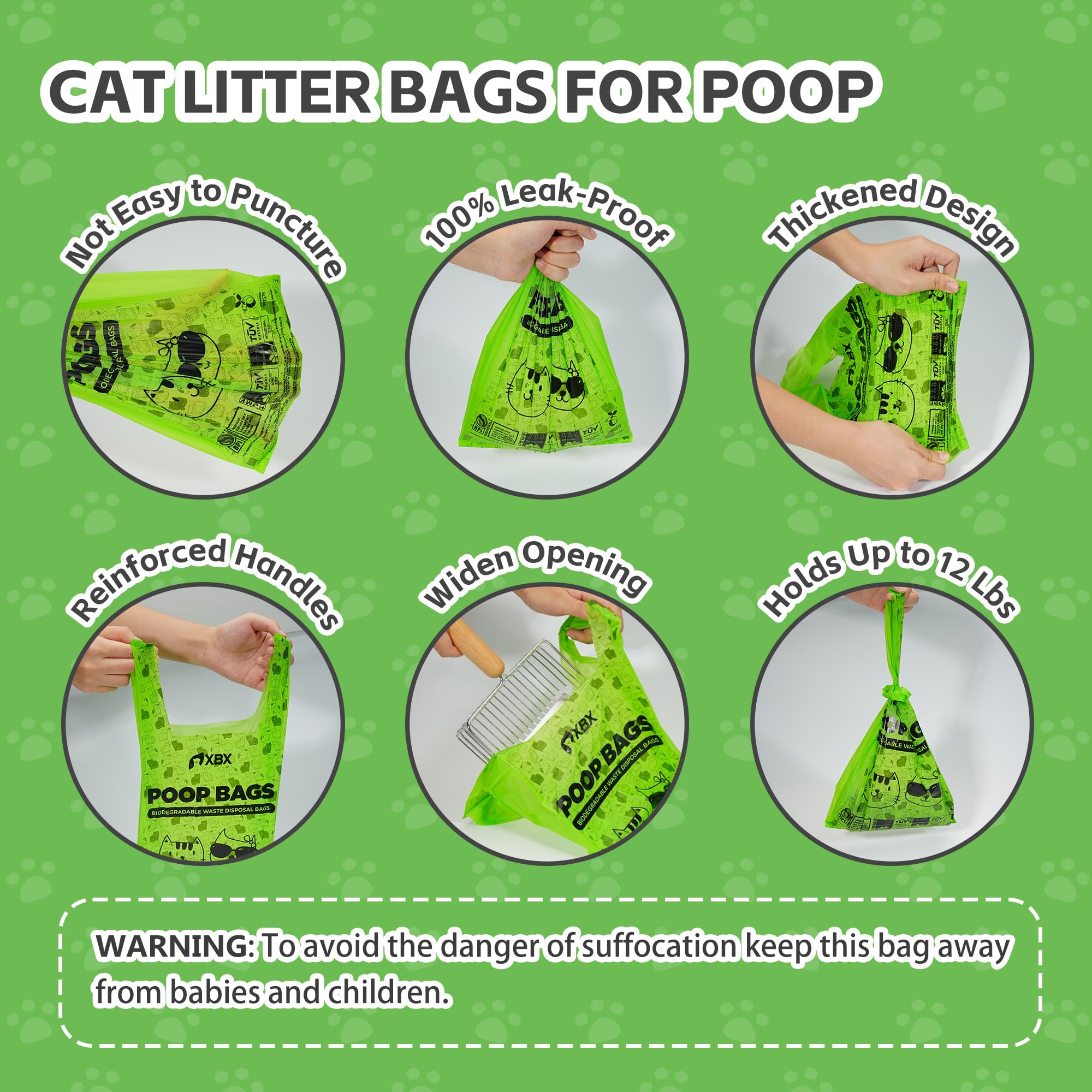 **Compostable Cat Litter Bags - 100 Count Unscented, Leakproof & Odor Sealing Pet Waste Bags with Easy-Tie Handle, Fits Any Scoop | Biodegradable Dog Poop Bags for Eco-Friendly Disposal at Home or Outdoors**