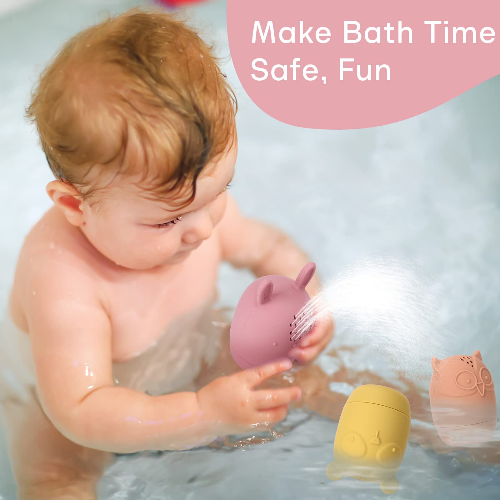 Soft Squeezable Silicone Bath Toys for Toddlers 6-18 Months | Safe Non-Toxic Bathtub Toys for Babies & Kids 1-3 Years | Perfect Baby Shower Gift & Fun Bath Time Play for Infants