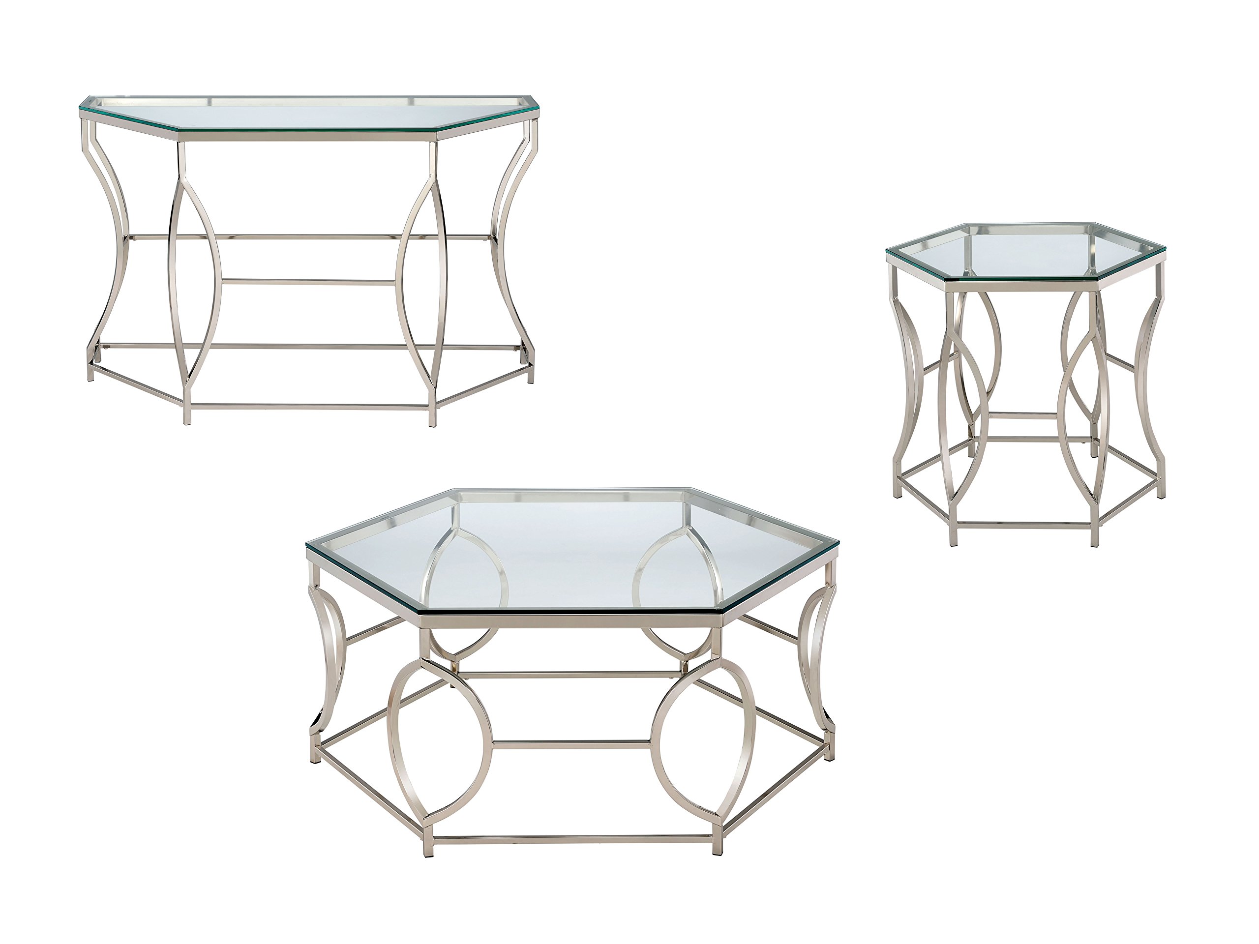 Marilyn 3-Piece Geometric Chrome Coffee Table Set for Living Room