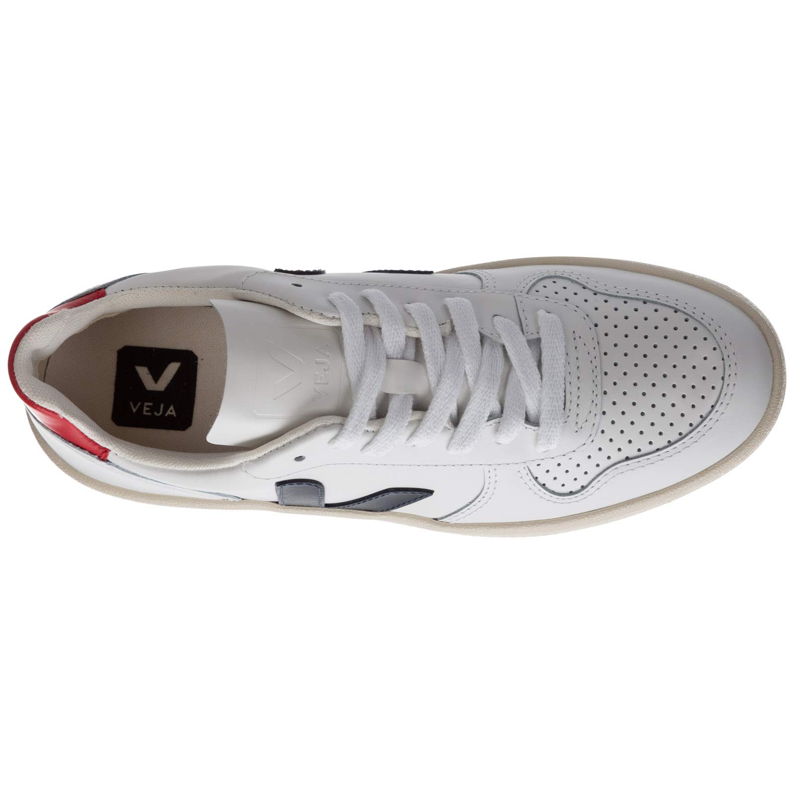 Veja Women's V-10 Sneakers - Extra White/Nautico/Pekin - Size 10 US - Eco-Friendly Vegan Leather Casual Shoes for Everyday Wear & Sustainable Fashion