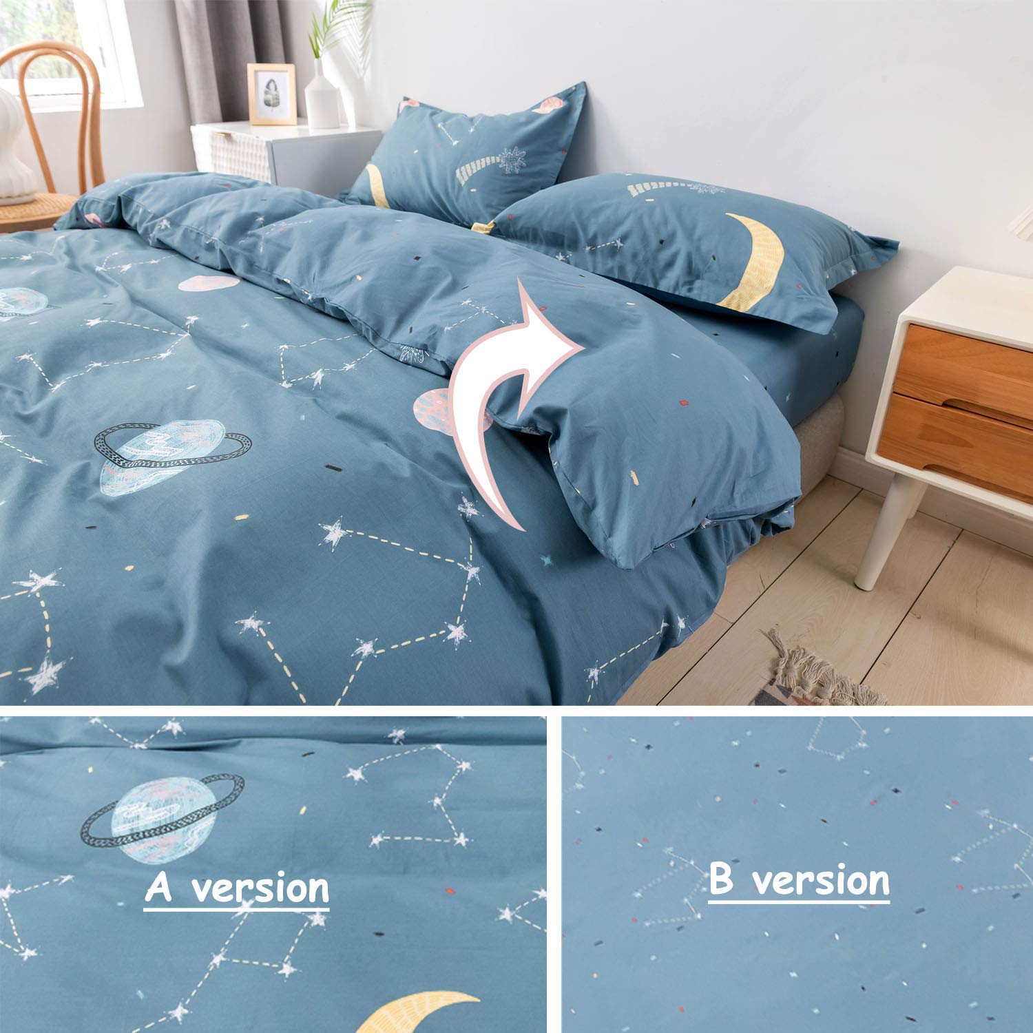 FADFAY Outer Space Kids Rug - Boys Planets Theme Bedroom Decor | Star Print Duvet Cover Set with 2 Pillowcases | 100% Cotton Queen Size Navy Blue Bedding | Perfect for Kids Room, Nursery & Playroom Decor