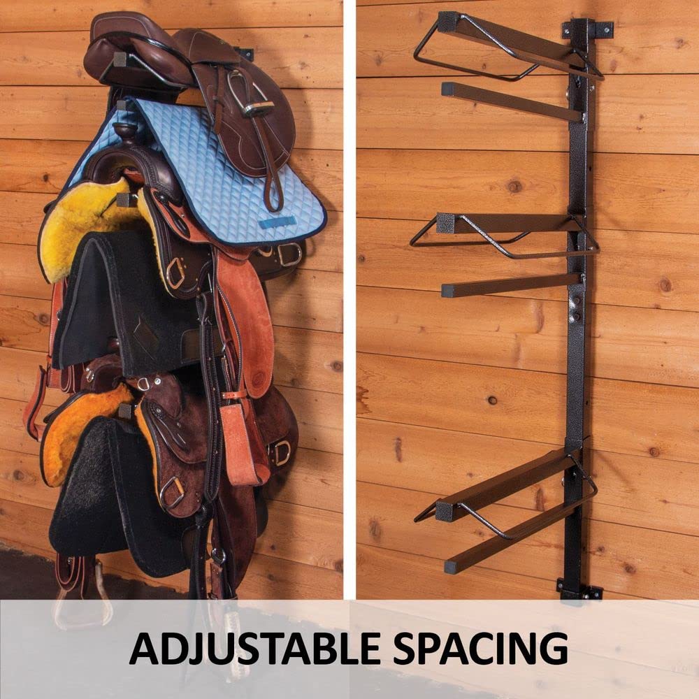 Premium Adjustable Saddle Rack with Pad Bars - Heavy Duty 4-Tier Horse Tack Organizer for Western & English Riding | Stable, Barn & Trailer Storage Solution