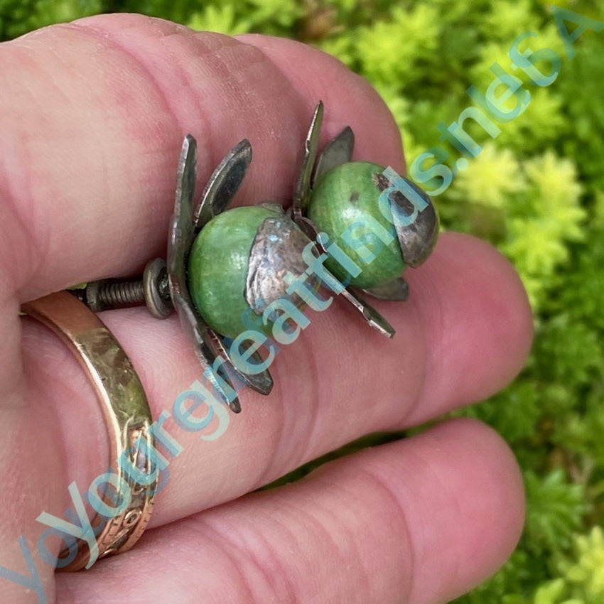 Vintage Mexican Sterling Silver Flower Earrings with Natural Green Calcite - Handmade Boho Jewelry for Women, Gift for Her - Perfect for Weddings, Parties & Everyday Wear