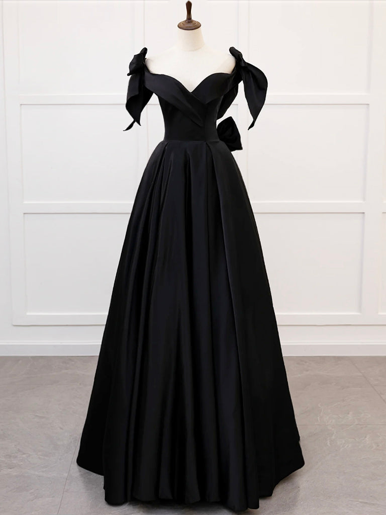 Elegant Black Satin Sweetheart Neckline A-Line Long Prom Dress - Perfect for Formal Events, Evening Galas, and Special Occasions