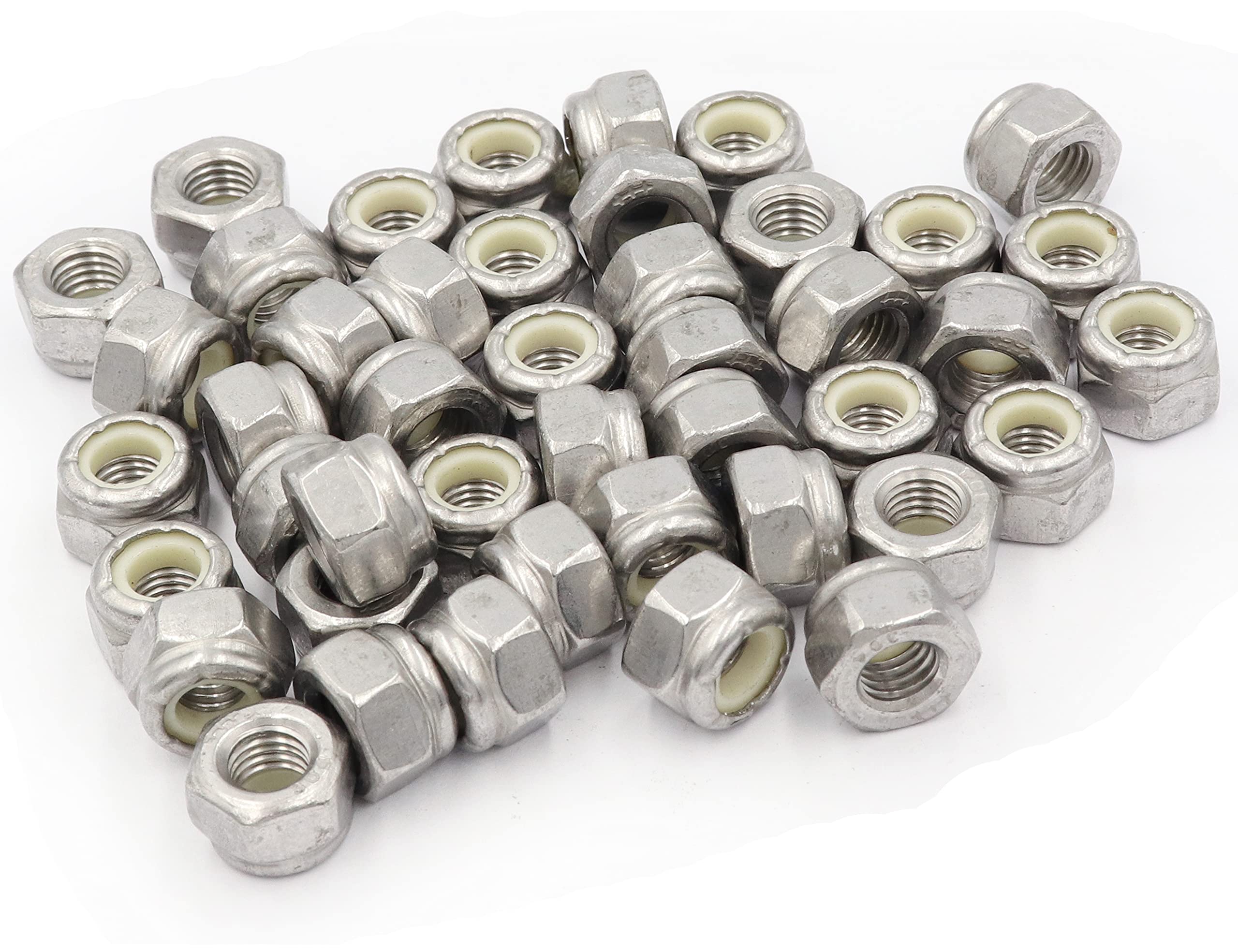 50pcs 1/4-28 Nylon Insert Hex Lock Nuts, 304 Stainless Steel Silver Locking Nuts - Vibration Resistant for Automotive, Machinery & DIY Projects