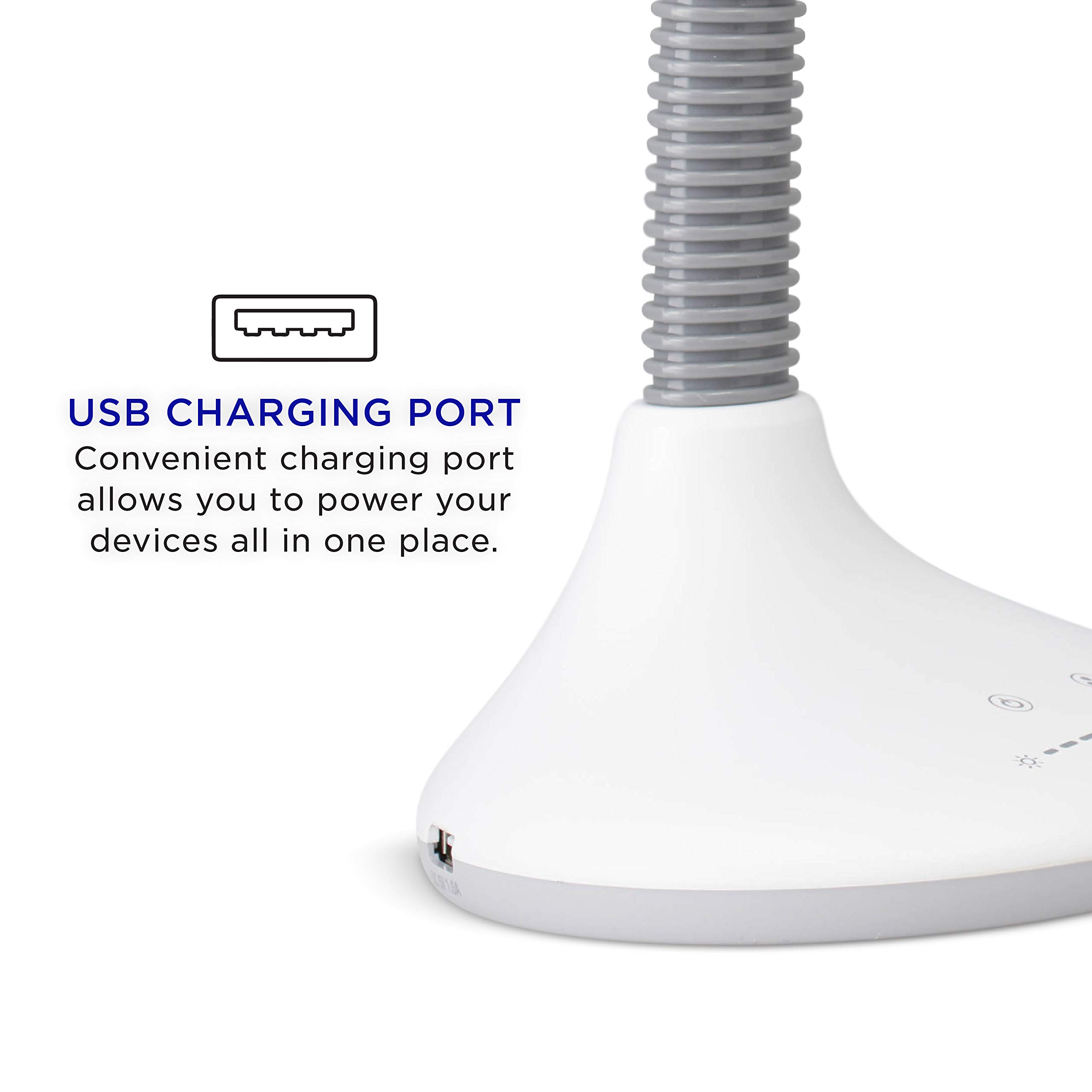 Verilux® SmartLight Full Spectrum LED Desk Lamp with Adjustable Brightness & Flexible Gooseneck - USB Charging Port, Eye Strain Relief for Reading, Artists, Crafts - Perfect for Home Office, Study & Workspace Lighting