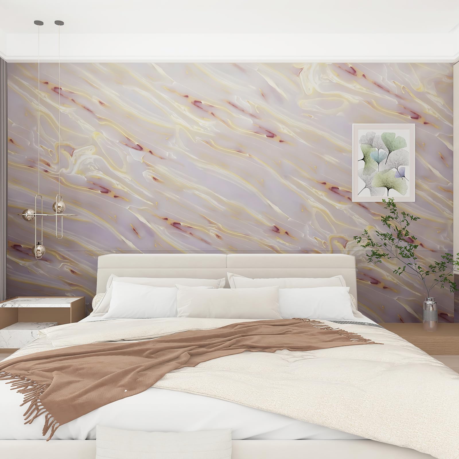 Boobest Pink Purple Glossy Marble Contact Paper - Peel and Stick Self-Adhesive Waterproof Wallpaper for Kitchen Cabinets, Drawers, Countertops & Walls (15.7