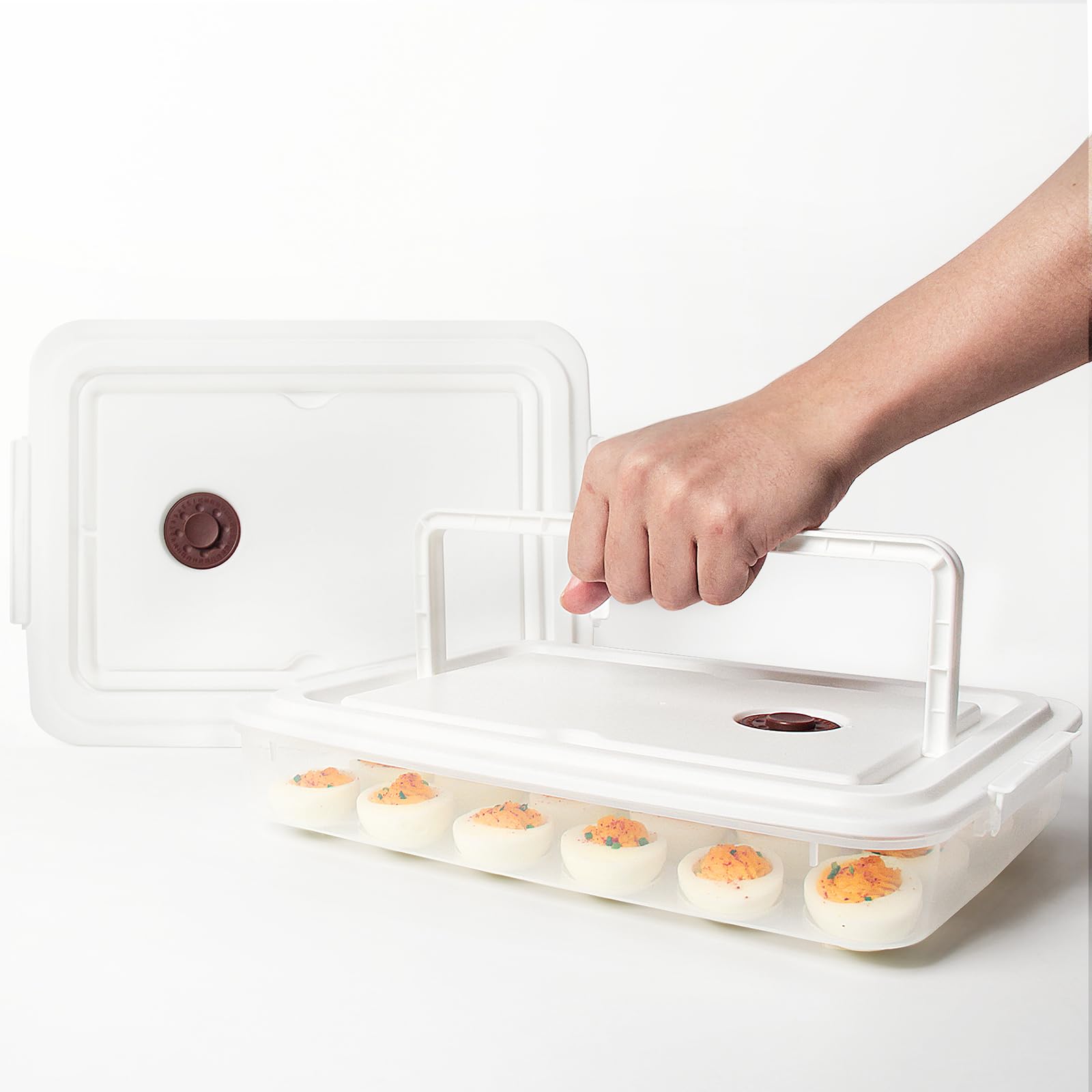 Premium Plastic Deviled Egg Container Set of 2 with Lid & Handle - Holds 48 Eggs - Clear Fridge Storage Tray - Perfect for Picnics, Parties, Easter, Potlucks & Family Gatherings - Portable Deviled Egg Carrier for Outdoor Events & Holiday Celebrations