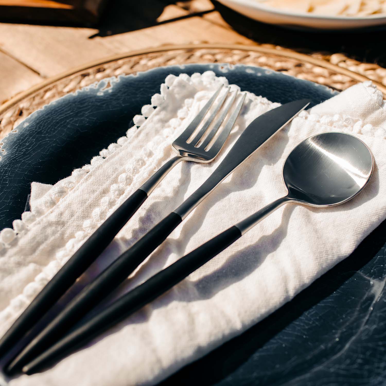 Sojourn Black Satin 20-Piece Flatware Set - Stainless Steel Cutlery Set for Dinner, Kitchen & Formal Dining - Perfect for Restaurants, Weddings & Dinner Parties