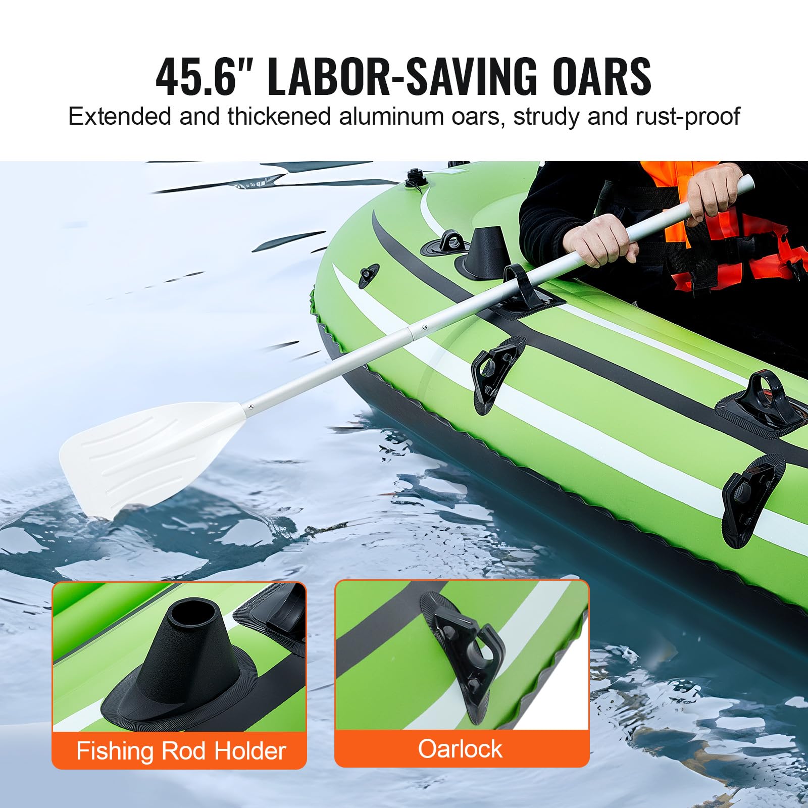 VEVOR 5-Person Inflatable Fishing Boat with Aluminum Oars & Pump - Heavy Duty PVC Raft Kayak for Adults & Kids - 1100 lb Capacity - Perfect for Fishing, Camping, Lake & River Adventures