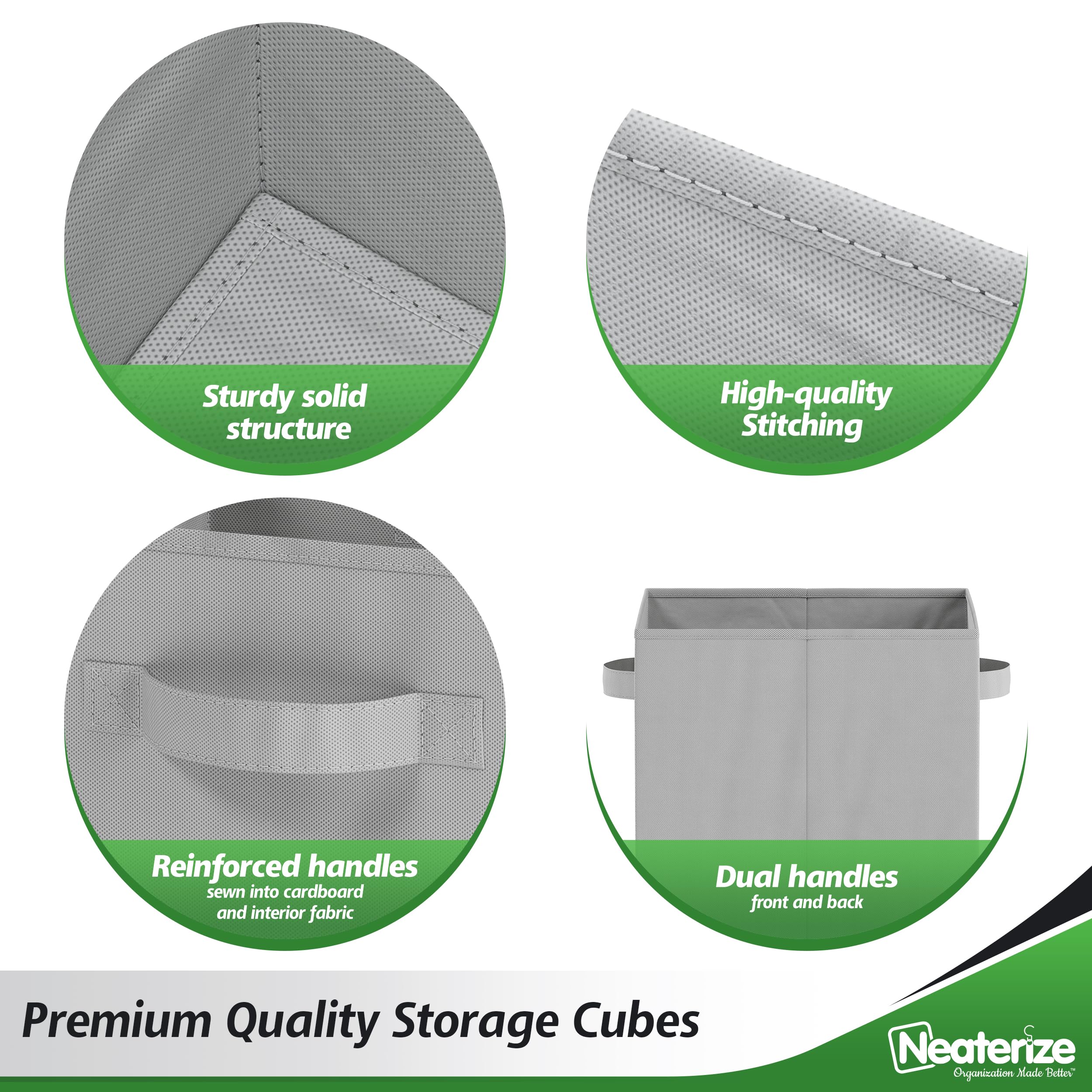 6 Pack Heavy Duty Fabric Storage Cubes for Cube Organizer - 13 Inch Light Grey Closet Organizer Bins, Perfect for Clothes Storage, Shelves & Cubbies - Ideal for Bedroom, Closet & Office Organization