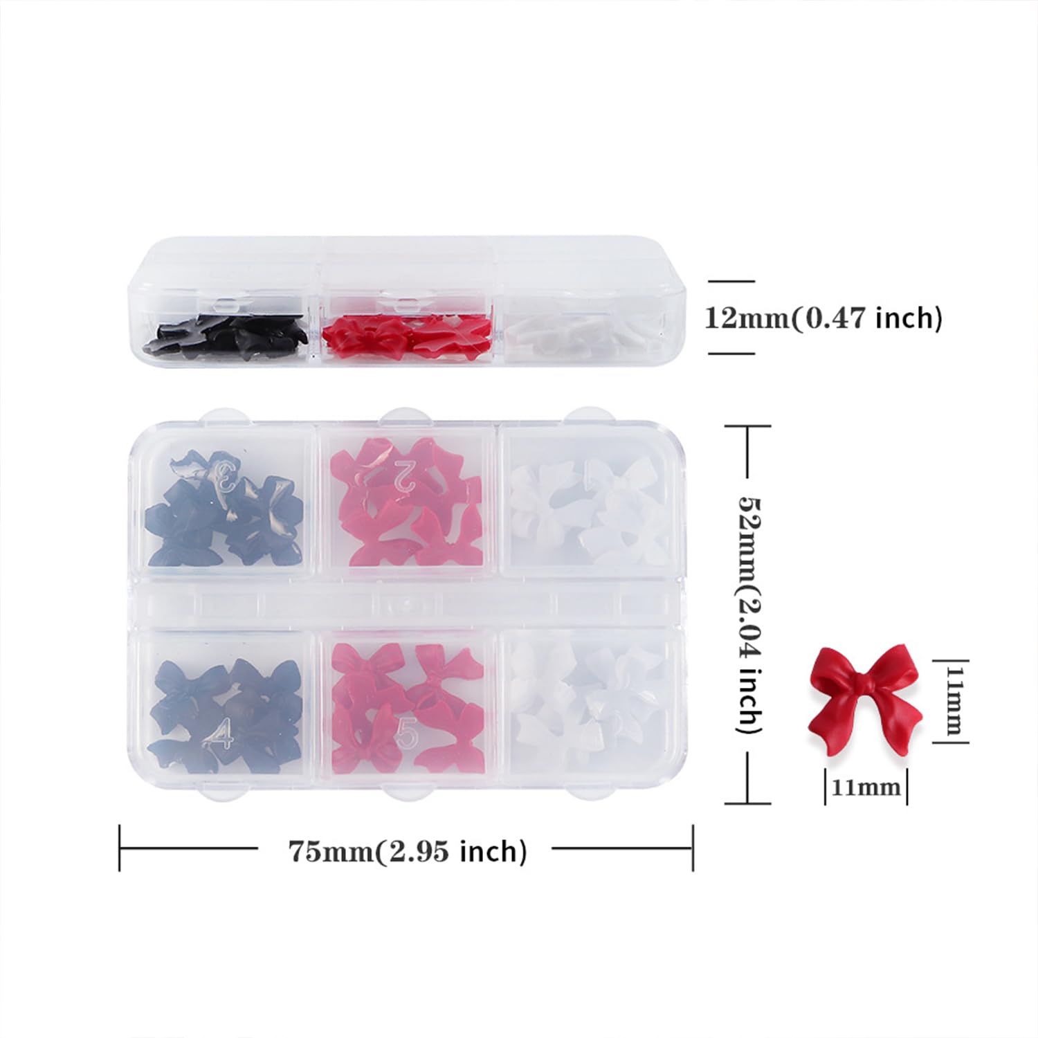 30 Pcs 3D Resin Bow Nail Charms - Black Red White Valentine's Day Nail Art Decorations for DIY Jewelry & Crafts | Perfect for Romantic Nail Designs, Bridal Manicures & Party Nail Art