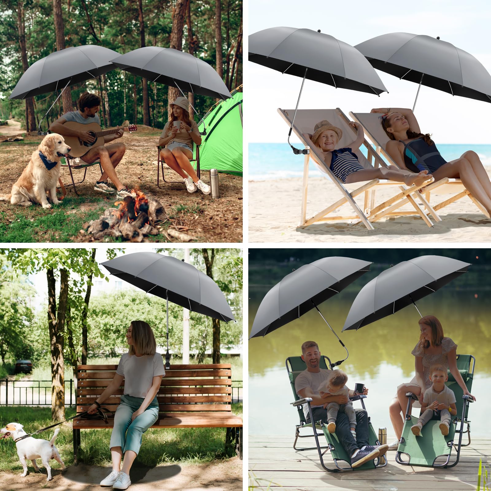 2 Pack Adjustable Chair Umbrella with Clamp - 360° Rotation UPF50+ Sun Shade for Beach, Patio, Wheelchair, Camping & Golf Carts | Perfect for Outdoor Relaxation, Sun Protection & Travel (Chair Not Included)