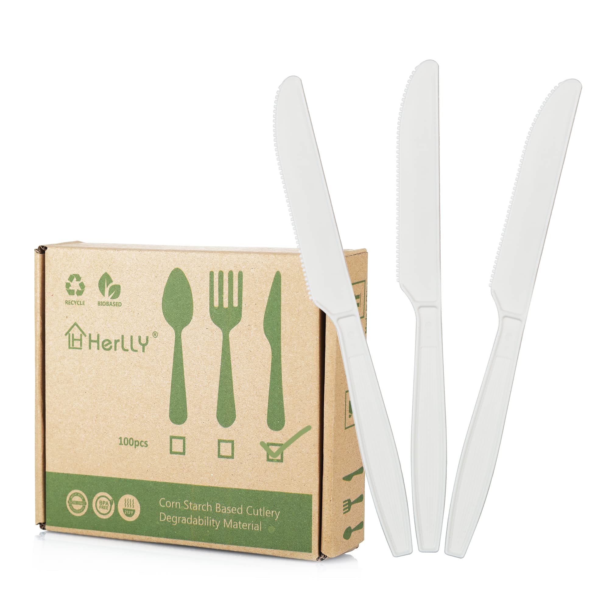 Eco-Friendly Compostable Knives - 100 Biodegradable Disposable Utensils for Parties, Picnics & Events | Durable, Heat-Resistant Alternative to Plastic Cutlery | Perfect for Outdoor Dining, BBQs & Zero-Waste Gatherings