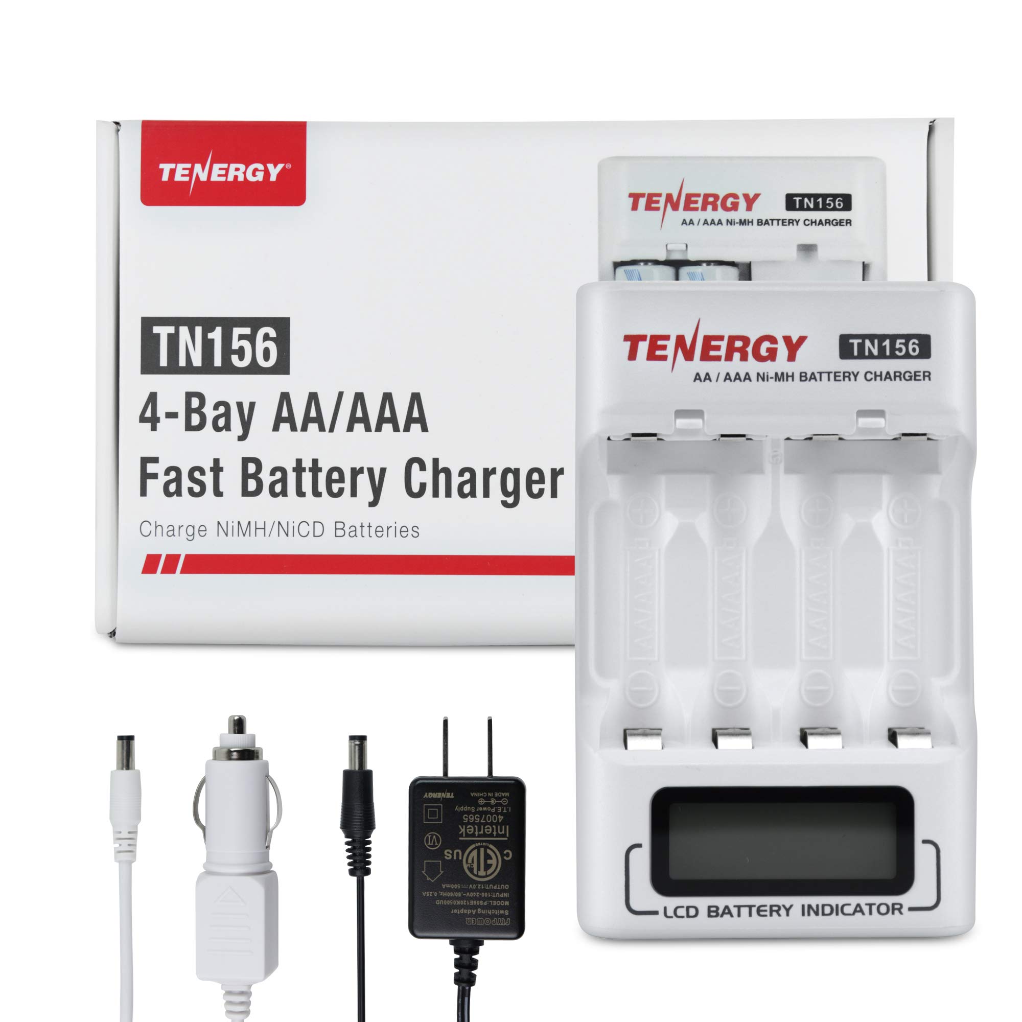 Tenergy TN156 4-Bay AA/AAA NiMH NiCD LCD Battery Charger - Fast Charging for Rechargeable Batteries | Perfect for Cameras, Game Controllers, Toys & Household Electronics