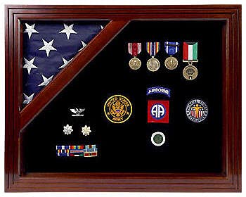Military Award Shadow Box with Display Case for 3x5ft Flag - Black Felt Backing, Large Medal & Flag Display for Army, Navy, Air Force - Perfect for Home, Office, or Military Ceremony Decor