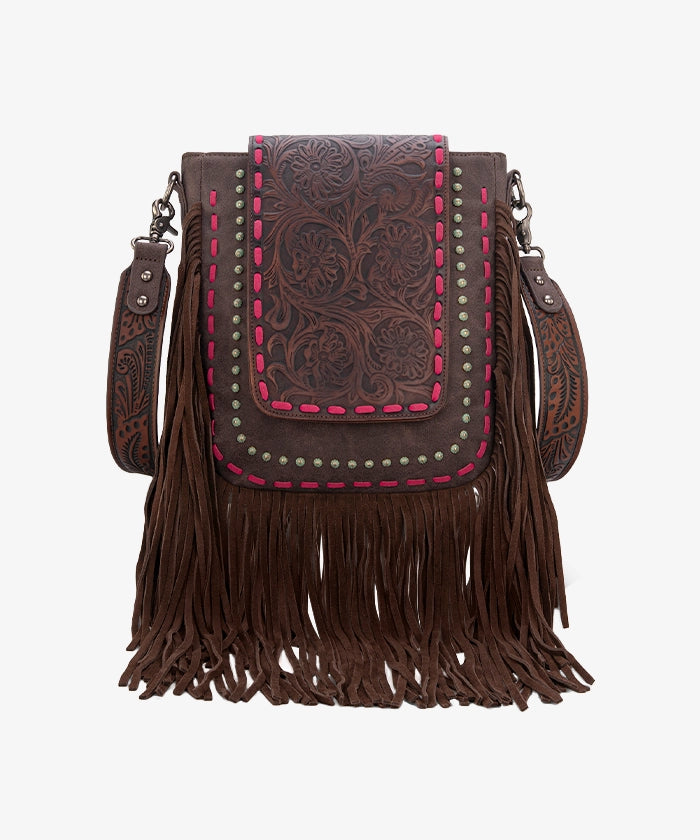 Trinity Ranch Fringe Tooled Leather Crossbody Bag for Women - Stylish Western Boho Purse for Everyday Use, Travel & Country Music Festivals