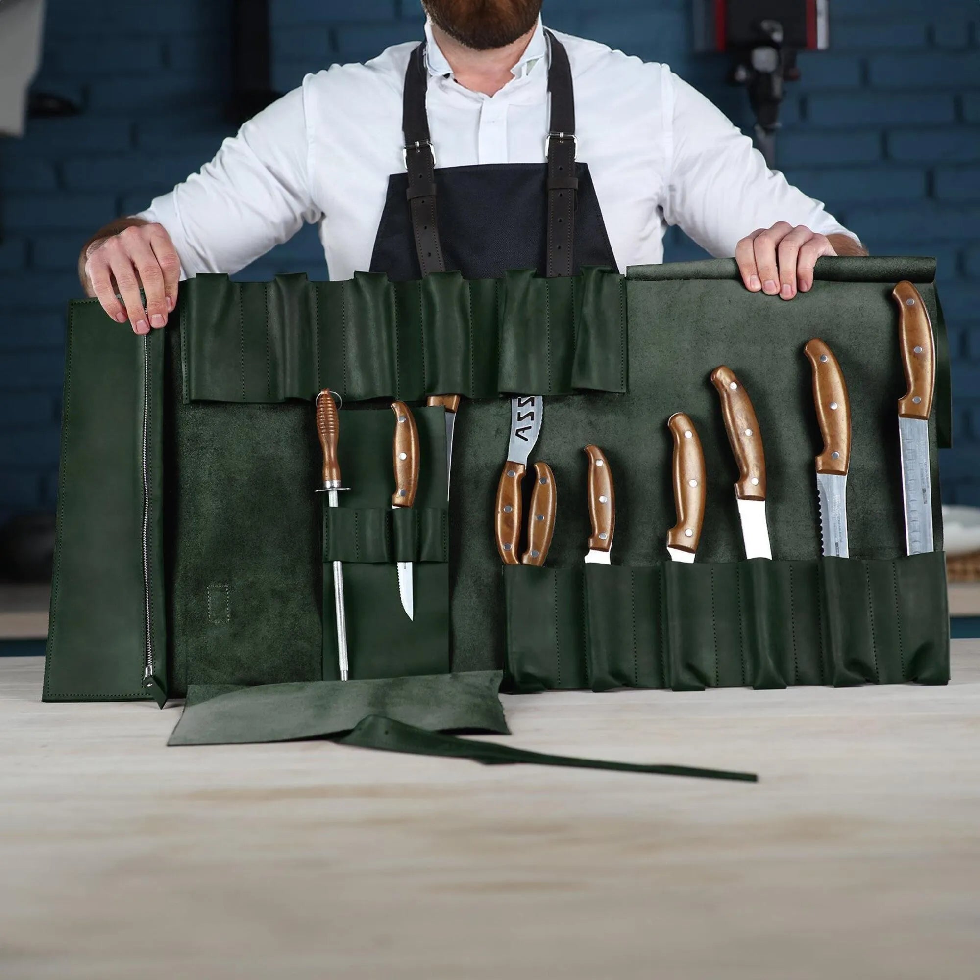 Premium Leather Knife Roll for Chefs & Butchers - Durable Professional Knife Storage Case with 12 Slots - Perfect for Kitchen, Camping & Culinary Gifts