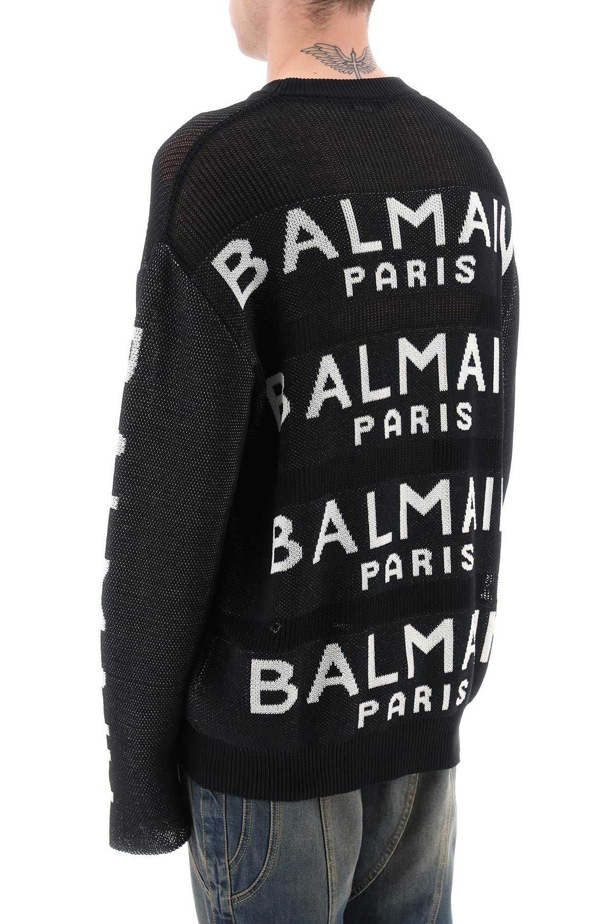 Balmain Cotton Pullover Sweatshirt with All Over Logo - Casual Luxury Wear for Men & Women | Perfect for Streetwear, Lounge & Everyday Fashion