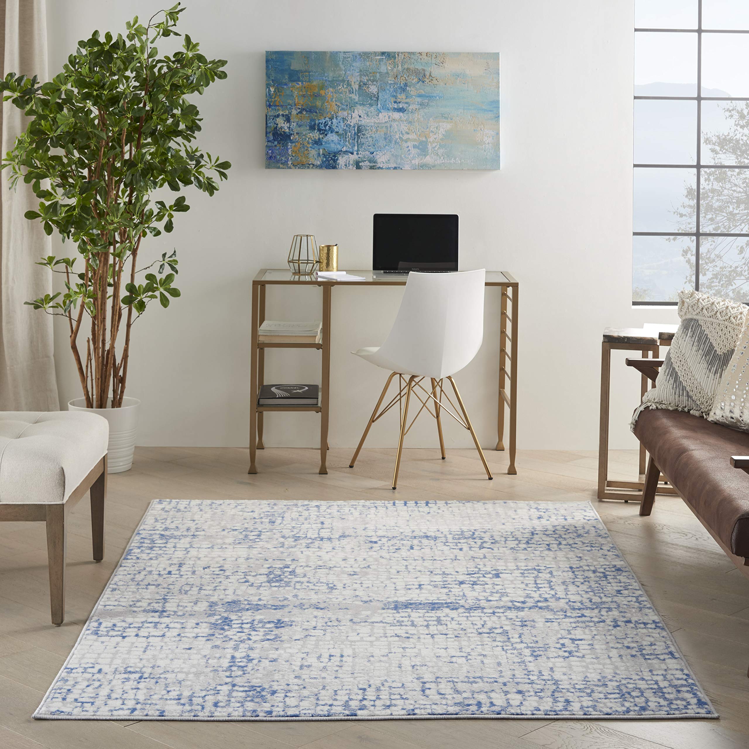 Nourison Whimsicle Abstract Grey Blue 6' x 9' Area Rug - Easy to Clean, Non-Shedding, Soft & Durable - Perfect for Bedroom, Living Room, Dining Room & Kitchen Decor (6x9) - Adds Style & Comfort to Any Space