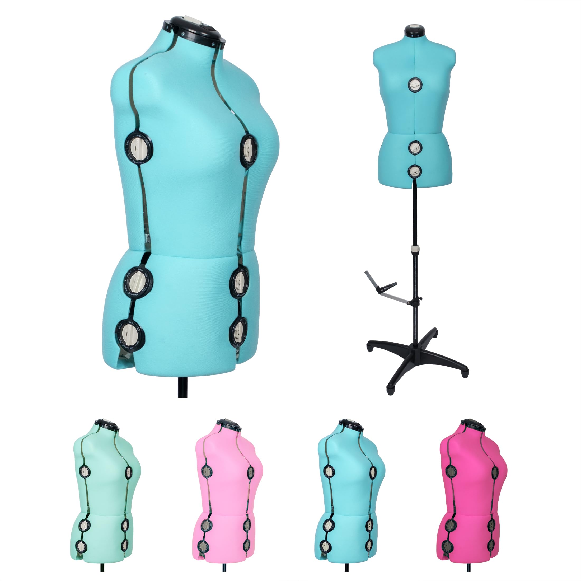 BHD BEAUTY Adjustable Dress Form Mannequin - 13 Dials, Turquoise Fabric, Tri-Pod Stand, Up to 70
