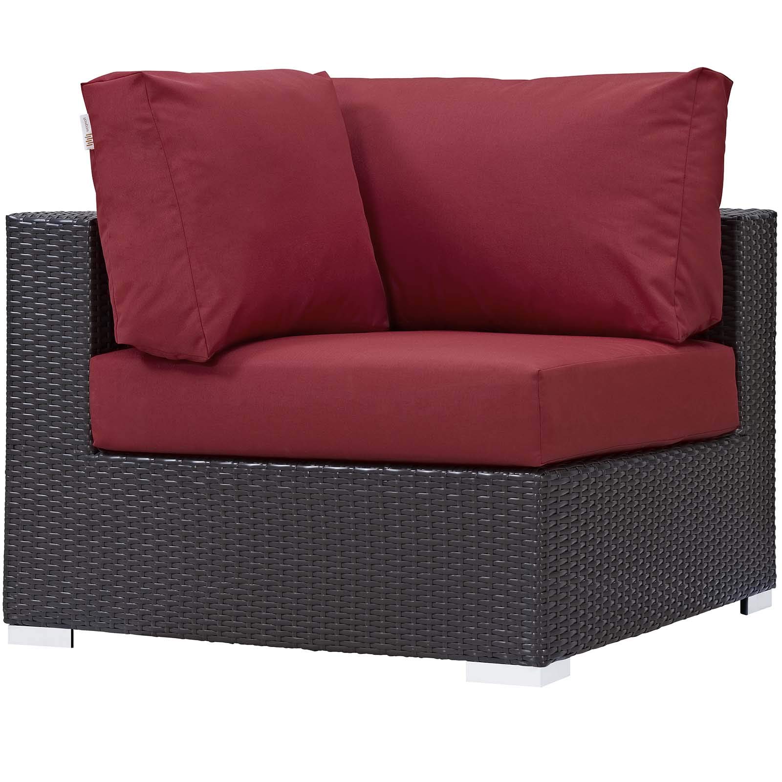 Modern Outdoor Patio Lounge Sofa Set with Chair & Coffee Table - Wicker Rattan Furniture with Fire Pit - Red - Perfect for Backyard, Garden, and Poolside Relaxation