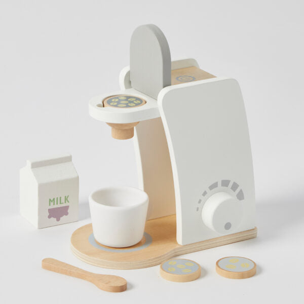 Wooden Coffee Machine Play Set for Kids - Pretend Play Toy Barista Espresso Maker with Accessories - Perfect for Imaginative Play & Role-Playing Games