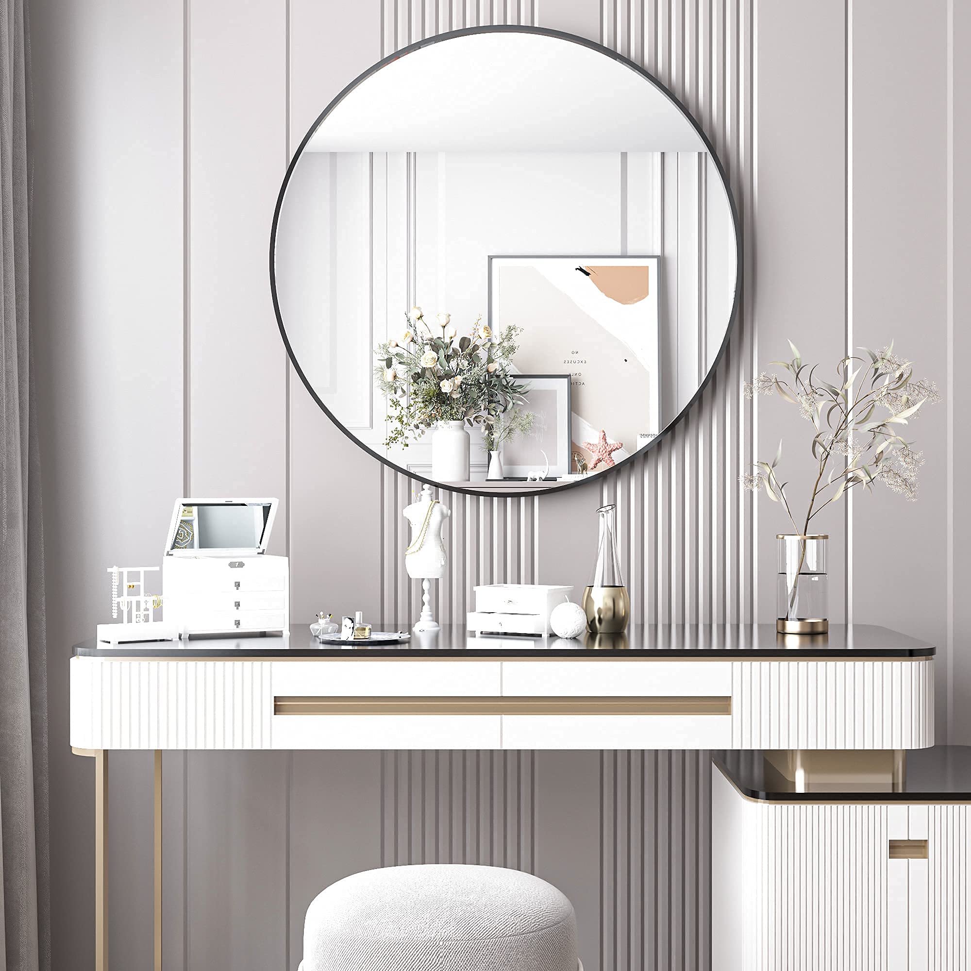 24 Inch Round Wall Mirror with Black Metal Frame - Bathroom, Bedroom, Living Room Decor - Modern Circle Vanity Mirror for Wall Mounting - Perfect for Entryway, Dressing Room & Home Decor (24 Inch)