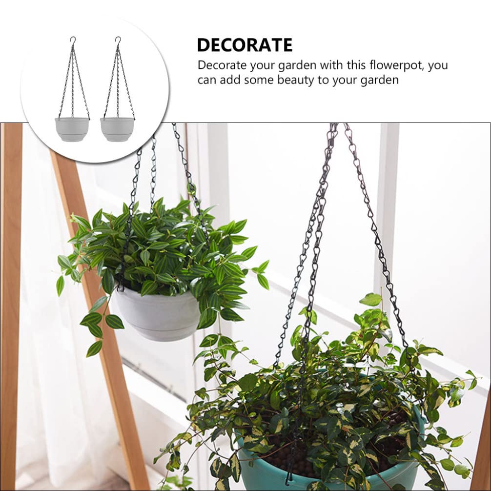 YARNOW 2-Pack Hanging Planters for Outdoor & Indoor Use - White Plastic Round Flower Pots with Hooks for Balcony, Garden, and Home Decoration - Perfect for Herbs, Succulents, and Small Plants