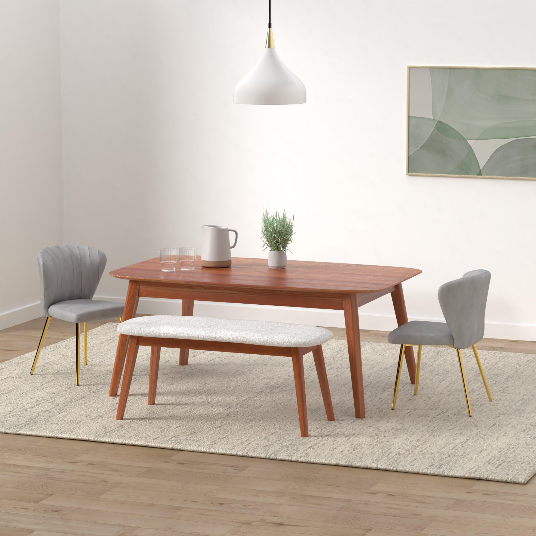 Luxury Nrizc Velvet Upholstered Dining Chairs Set of 4 - Mid Century Modern Design with Golden Metal Legs for Dining Room, Kitchen & Living Room - Soft Grey Fabric - Perfect for Family Dinners, Entertaining Guests & Home Decor