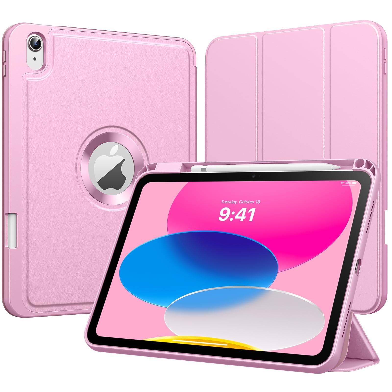 MoKo iPad 11th Gen (2025) 11-inch & 10th Gen (2022) 10.9-inch Case with Pencil Holder - Smart Trifold Protective Cover with Soft TPU Back, Auto Wake/Sleep - Pink | Perfect for Work, School & Travel Protection