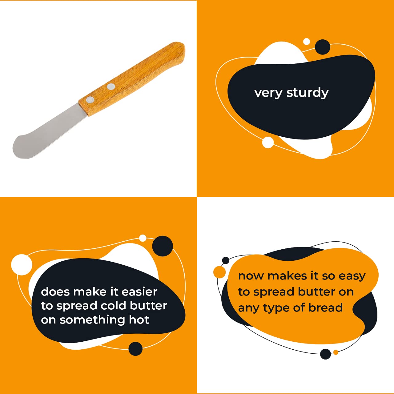 Premium Wooden Handle Butter Knife Set - 4 Pack Stainless Steel Spreader for Butter, Jam, Cream Cheese & More - Ideal for Breakfast, Brunch & Baking