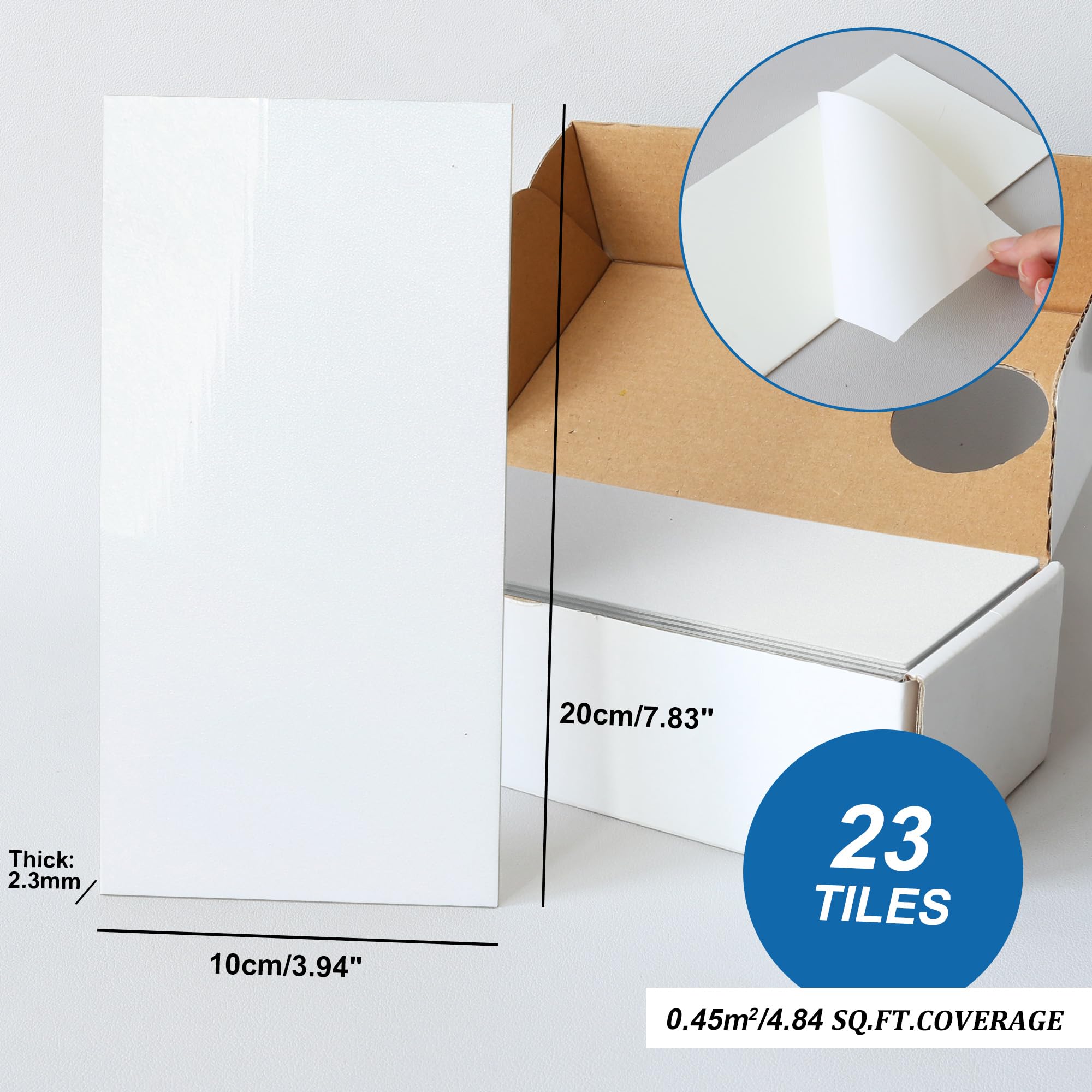 10x20 Inch White Subway Tile Peel and Stick Backsplash - Waterproof Self-Adhesive Wall Tiles (23 Pack) - Perfect for Kitchen, Bathroom, Laundry Room & RV Remodeling