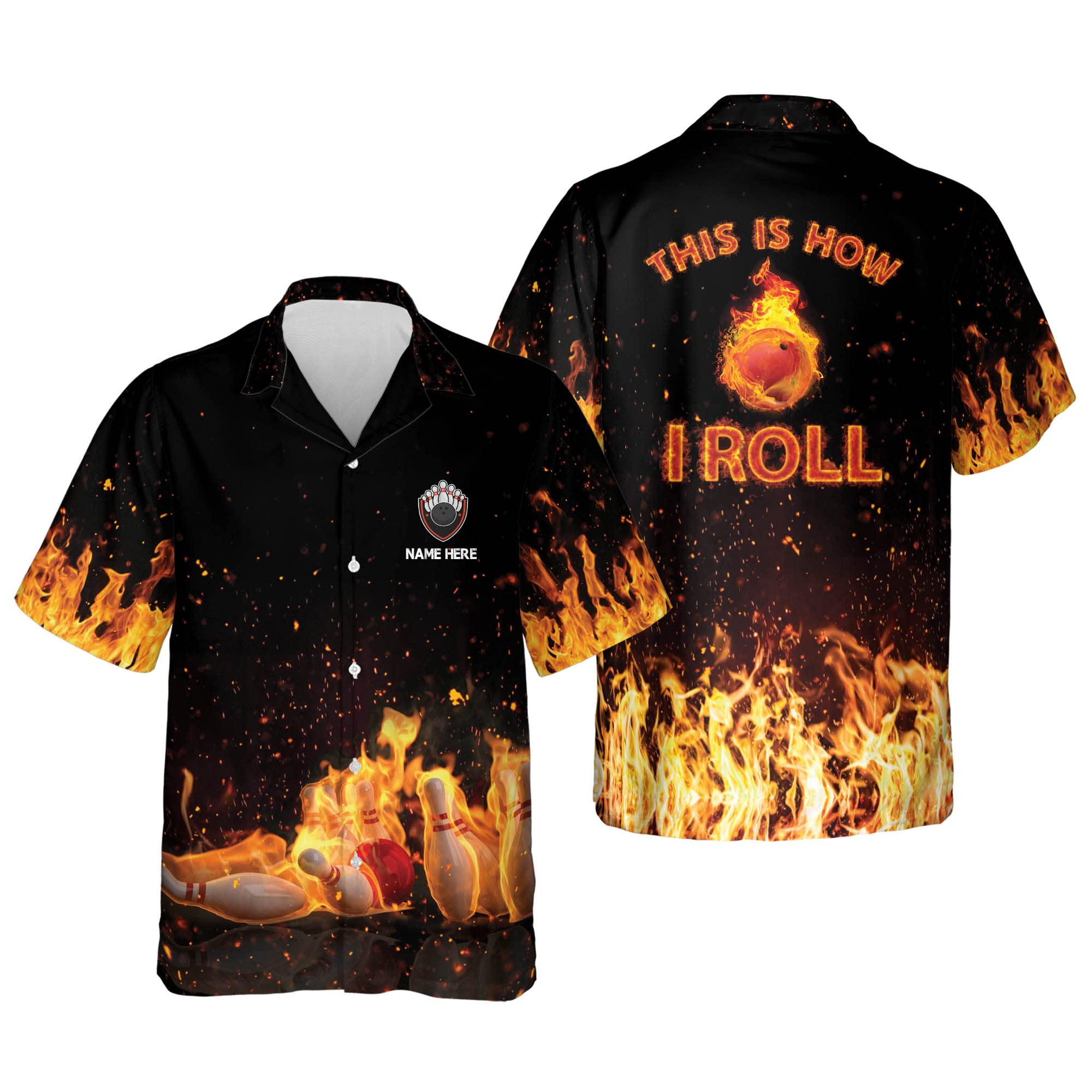 LASFOUR Men's Bowling Shirts - Short Sleeve Hawaiian Button-Down Shirts for Team Uniforms & Funny Custom Designs - Perfect for Bowling Leagues, Tournaments & Casual Wear