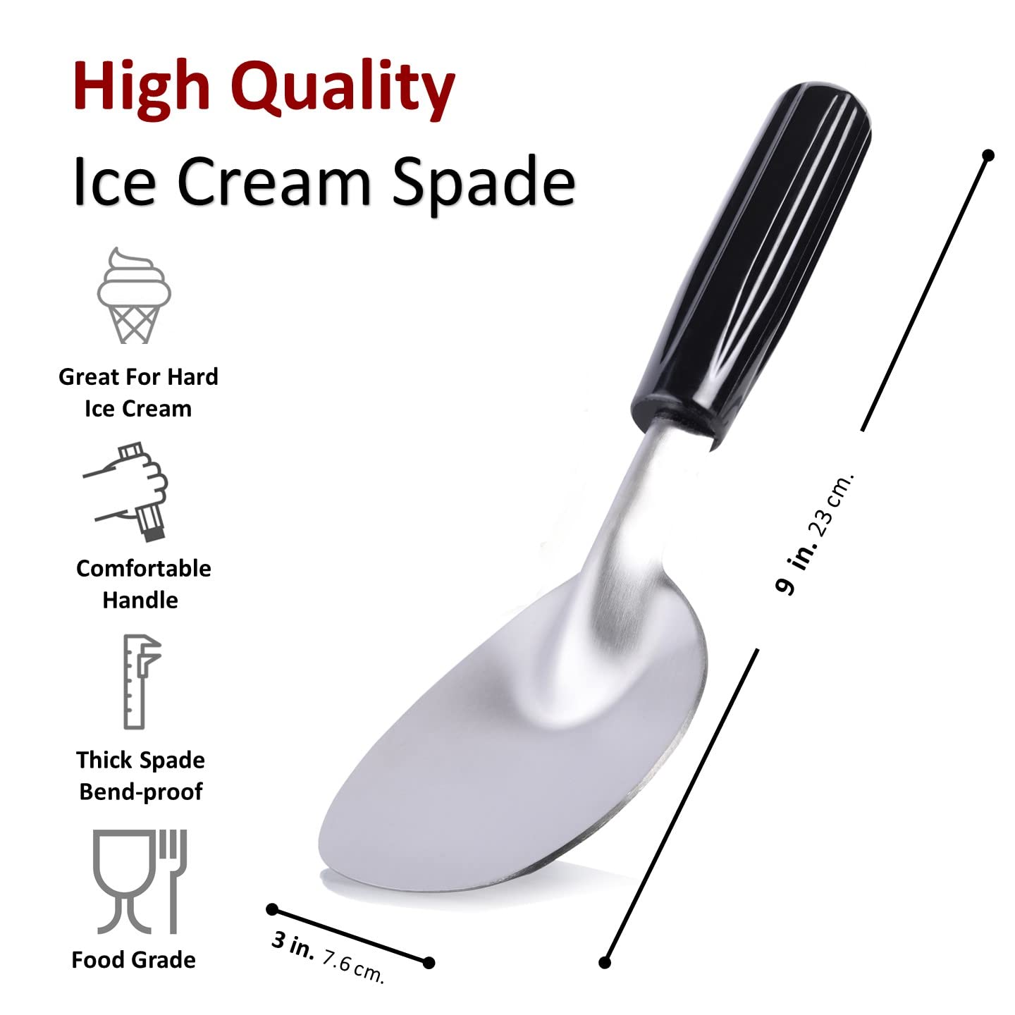 Premium Stainless Steel Ice Cream Scoop with Ergonomic Plastic Handle - Heavy Duty, Durable & Bend Proof - Perfect for Hard or Soft Serve Ice Cream - Ideal for Home Kitchens, Ice Cream Shops & Dessert Cafes