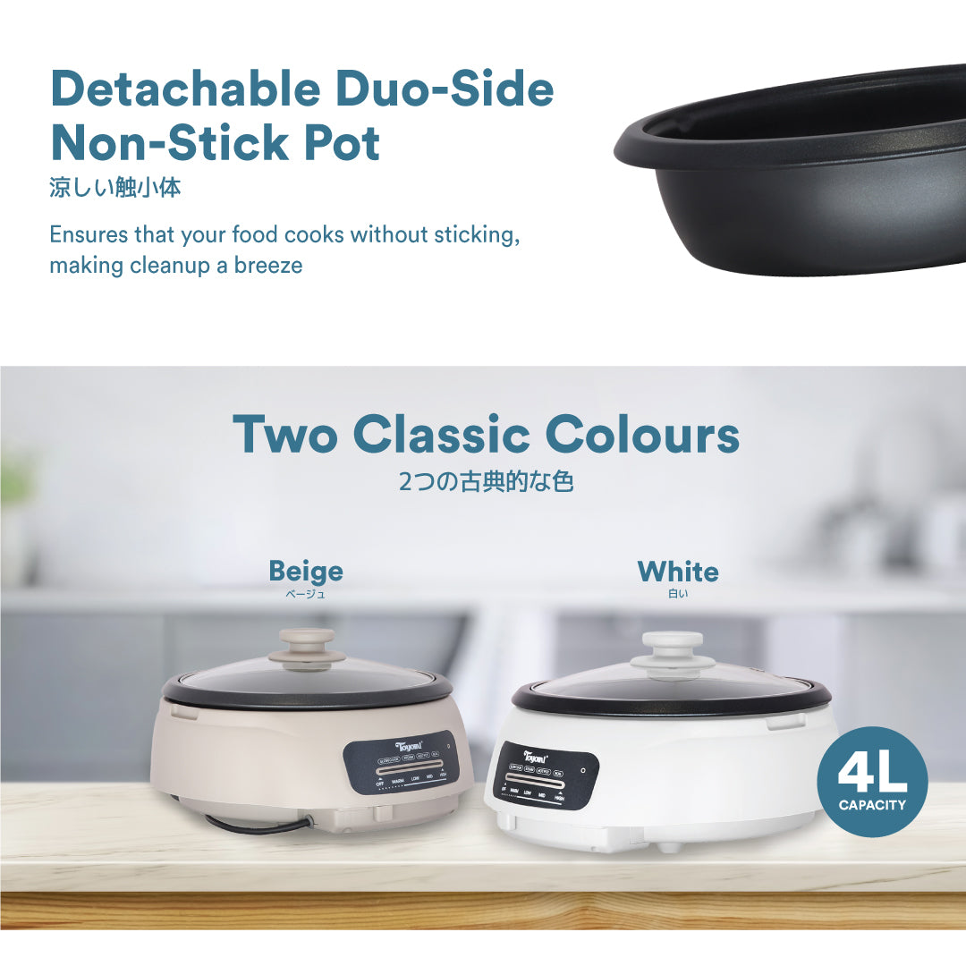 TOYOMI 4.0L 4-in-1 Multi Cooker with Griddler & BBQ Grill Set - Electric Pressure Cooker, Slow Cooker, Rice Cooker & Steamer - Perfect for Home Cooking, Meal Prep & Outdoor Grilling
