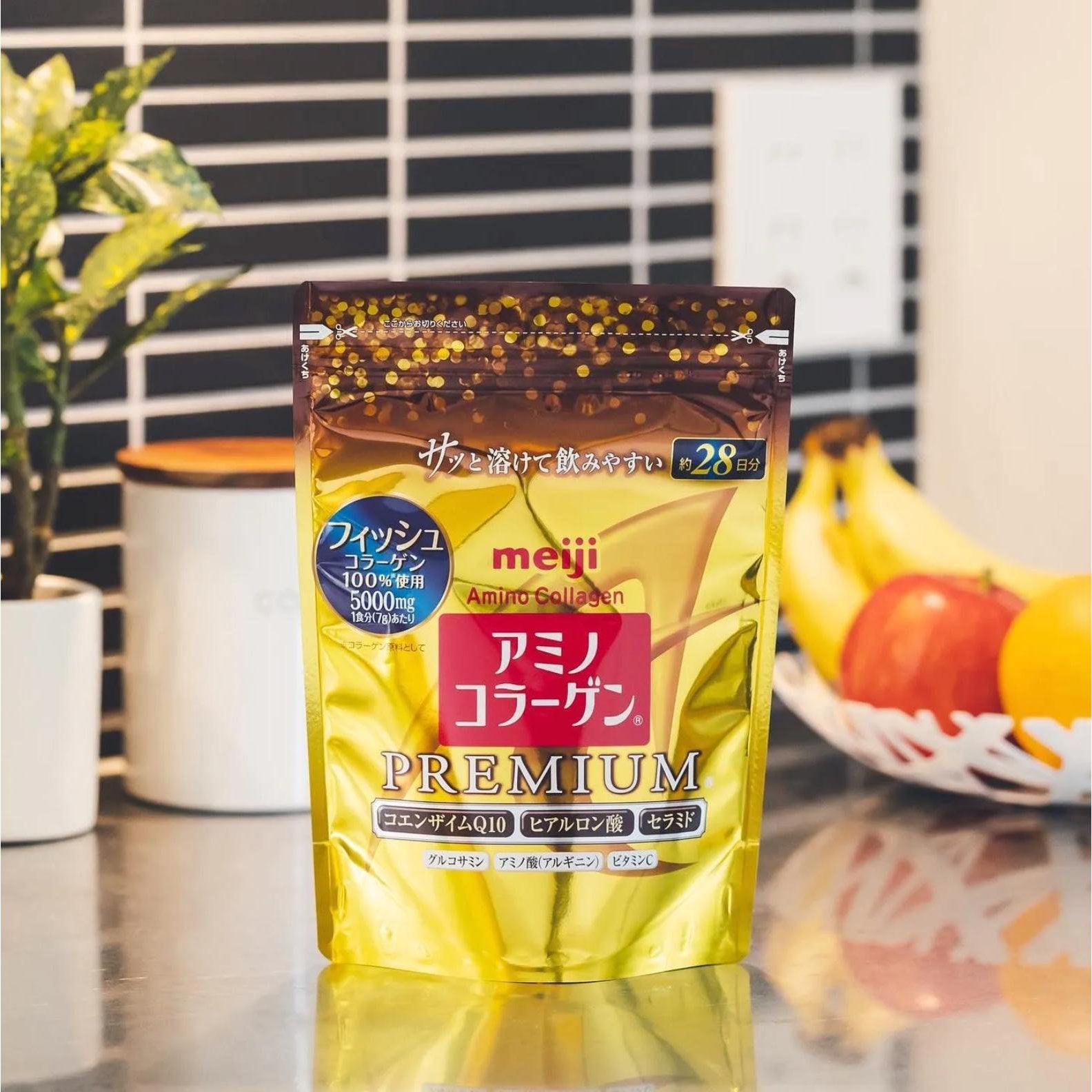 Meiji Amino Collagen Powder Premium 196g - Japanese Beauty Supplement for Skin, Hair & Nails - Perfect for Daily Anti-Aging & Wellness Routine