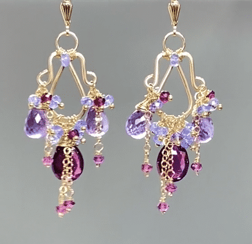 Exquisite Garnet Amethyst Tanzanite Gold Multicolor Chandelier Earrings for Women | Elegant Statement Jewelry for Parties, Weddings & Special Occasions