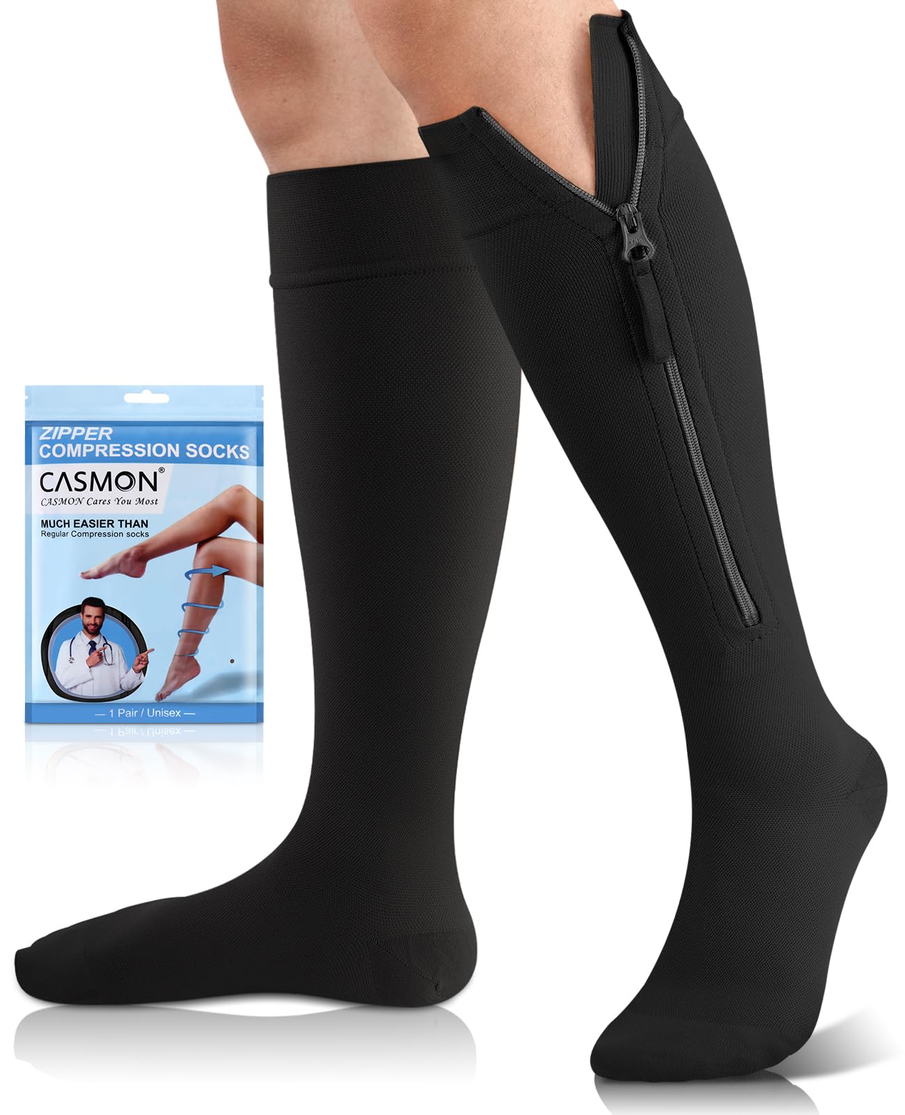 CASMON 15-20mmHg Compression Socks for Women & Men - Knee High Medical Support Stockings for Varicose Veins, Swelling Relief, Post-Surgery Recovery - Ideal for Nurses, Pregnancy & Travel (1 Pair) - Perfect for Long Flights, Work Shifts & Active Lifestyles