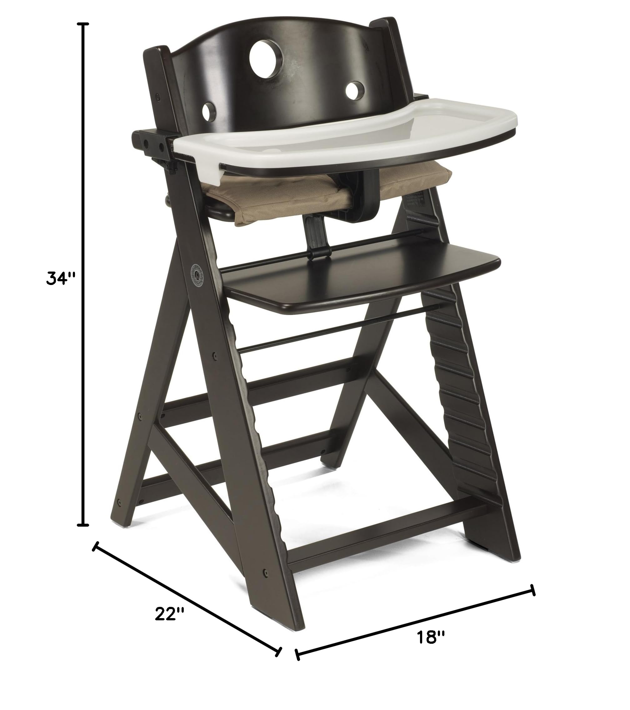 Keekaroo Height Right High Chair with Removable Tray - Adjustable Baby Feeding Chair in Espresso Brown for Dining Room & Kitchen Use