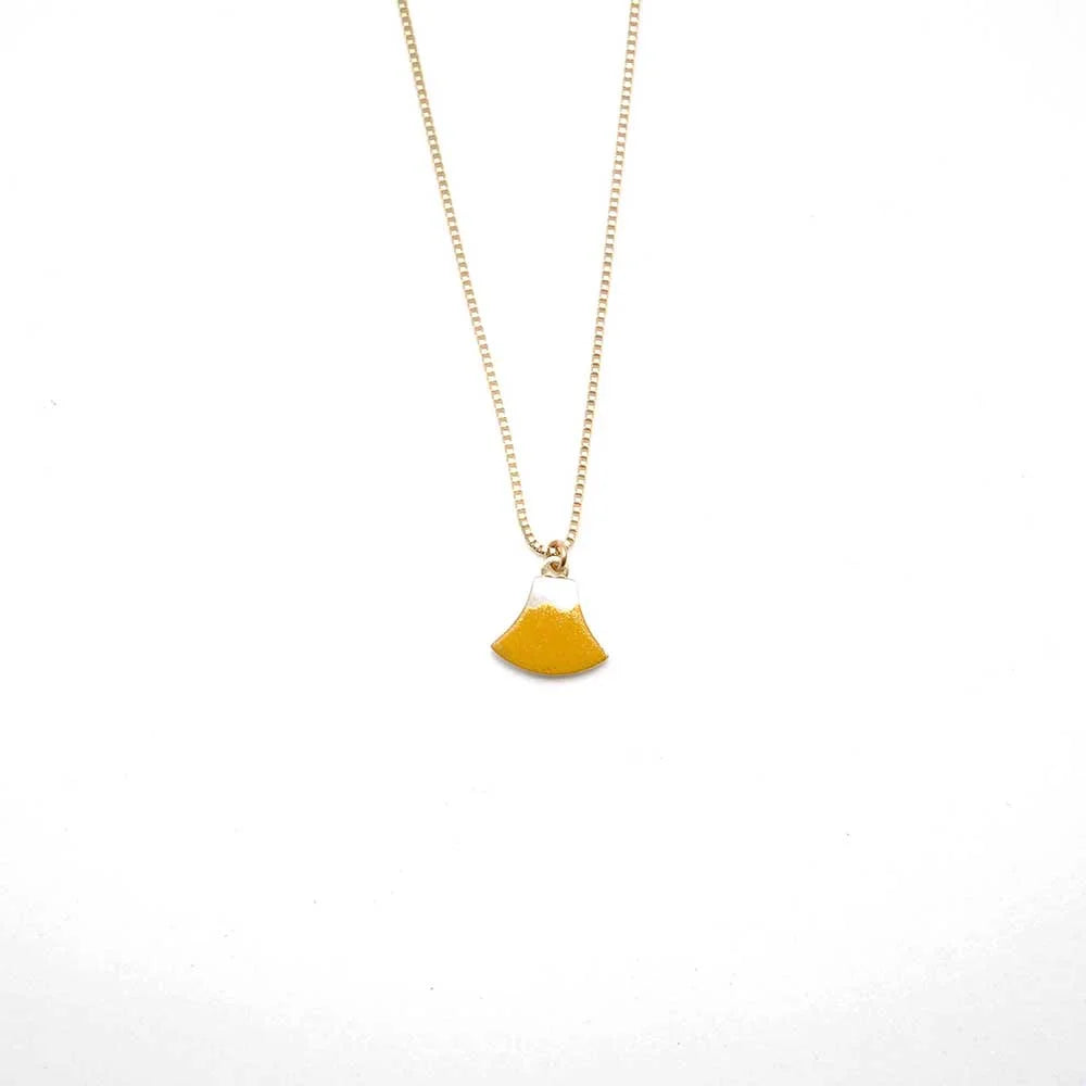Handcrafted Japanese Maki-e Urushi Lacquer Pendant Necklace with White South Sea Pearl Shell - Mt. Fuji & Yellow Gold Design | Traditional Artisan Jewelry for Women | Perfect for Weddings, Gifts & Special Occasions