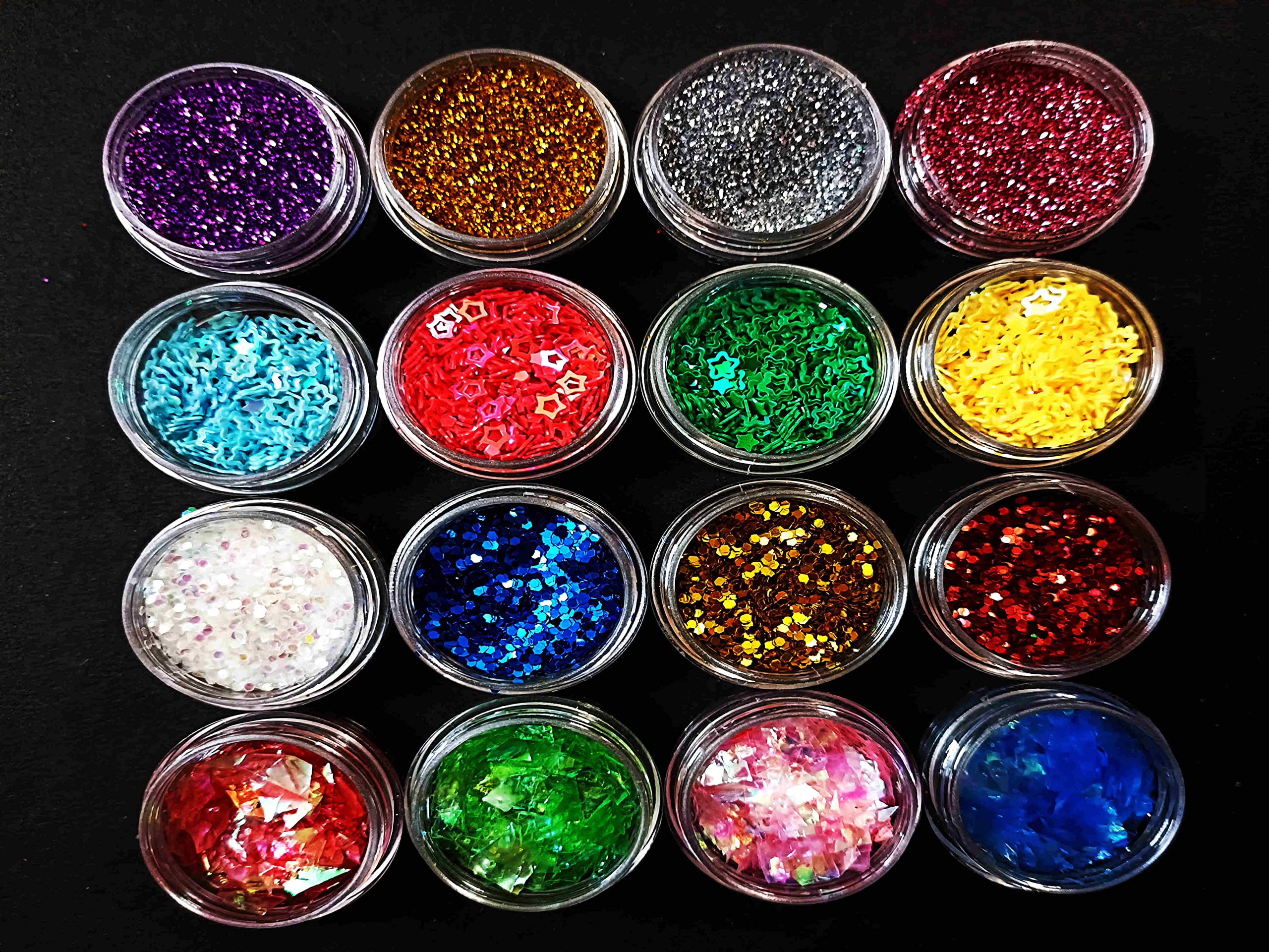 16-Pack 3D Nail Art Glitter Set - Chunky Festival Glitter for Face, Hair, Body, Resin & Slime Making - DIY Craft Decorations for Nails, Art Projects & Party Makeup