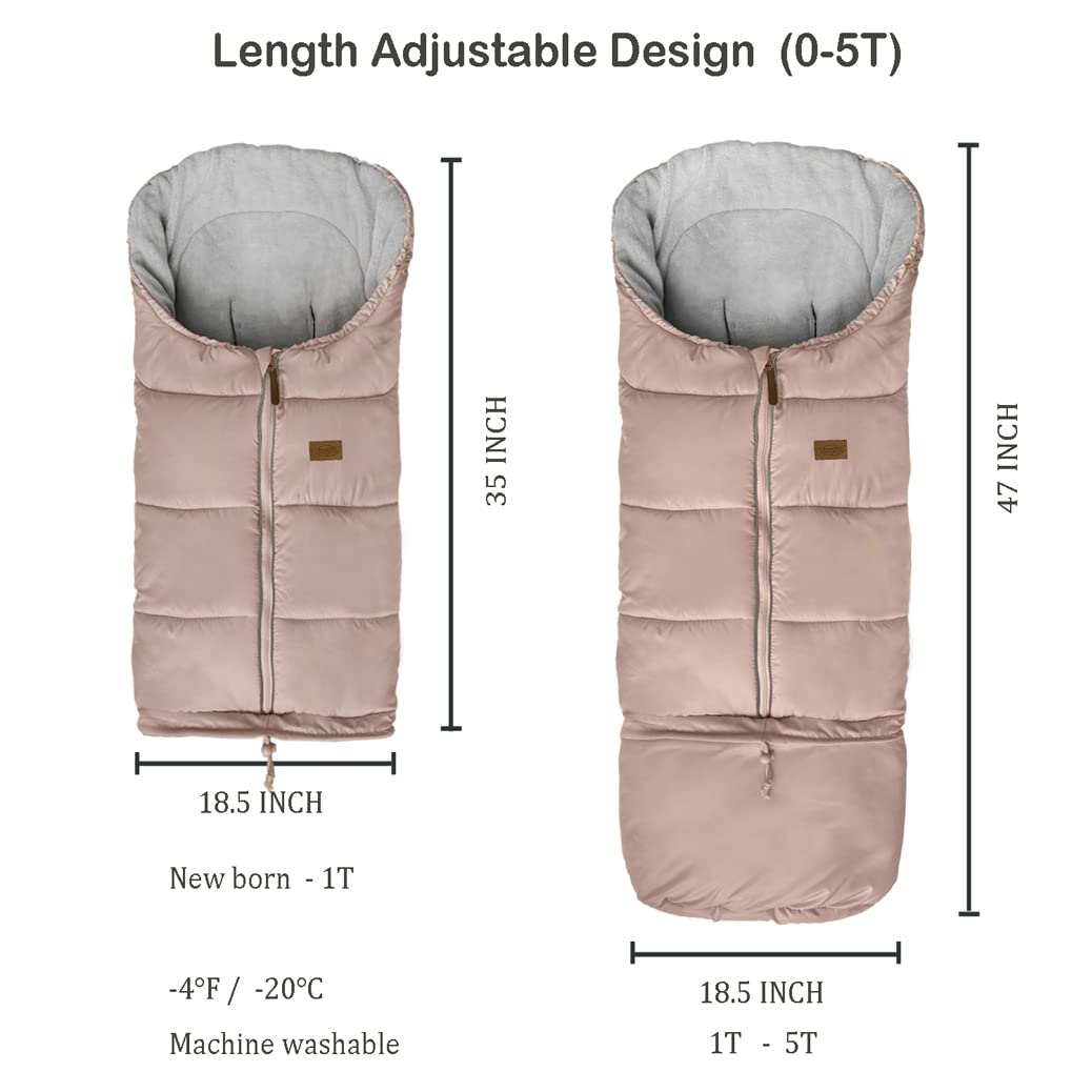 Universal Waterproof Baby Stroller Footmuff - Adjustable Fleece Infant Bunting Bag & Removable Toddler Sleeping Bag for 0-5 Years (Pink) | Perfect for Winter Walks, Outdoor Stroller Rides & Cold Weather Protection