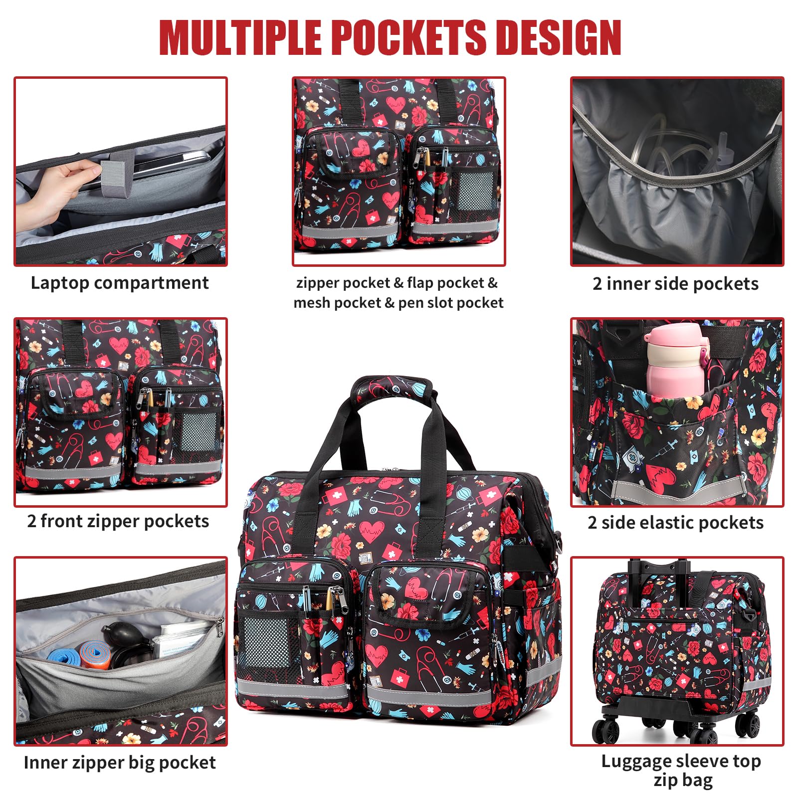 Rolling Medical Duffle Bag for Nurses - Large Wheeled Nursing School & Clinical Essentials Organizer - Perfect for Home Health Care, CNA, EMT, EMS & Physicians (Ideal for Hospital Shifts, Travel & Healthcare Professionals)